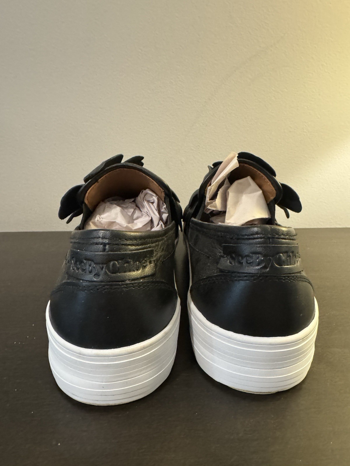 See by Chloe Vera Slip On Floral Sneakers Black Leather Size 38