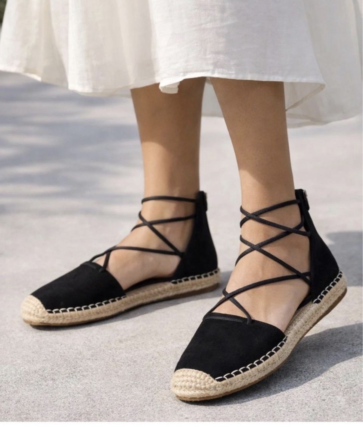 Eileen Fisher Women’s Espadrille Shoe Size 7 Elastic Lace Ankle Strap Flat Black