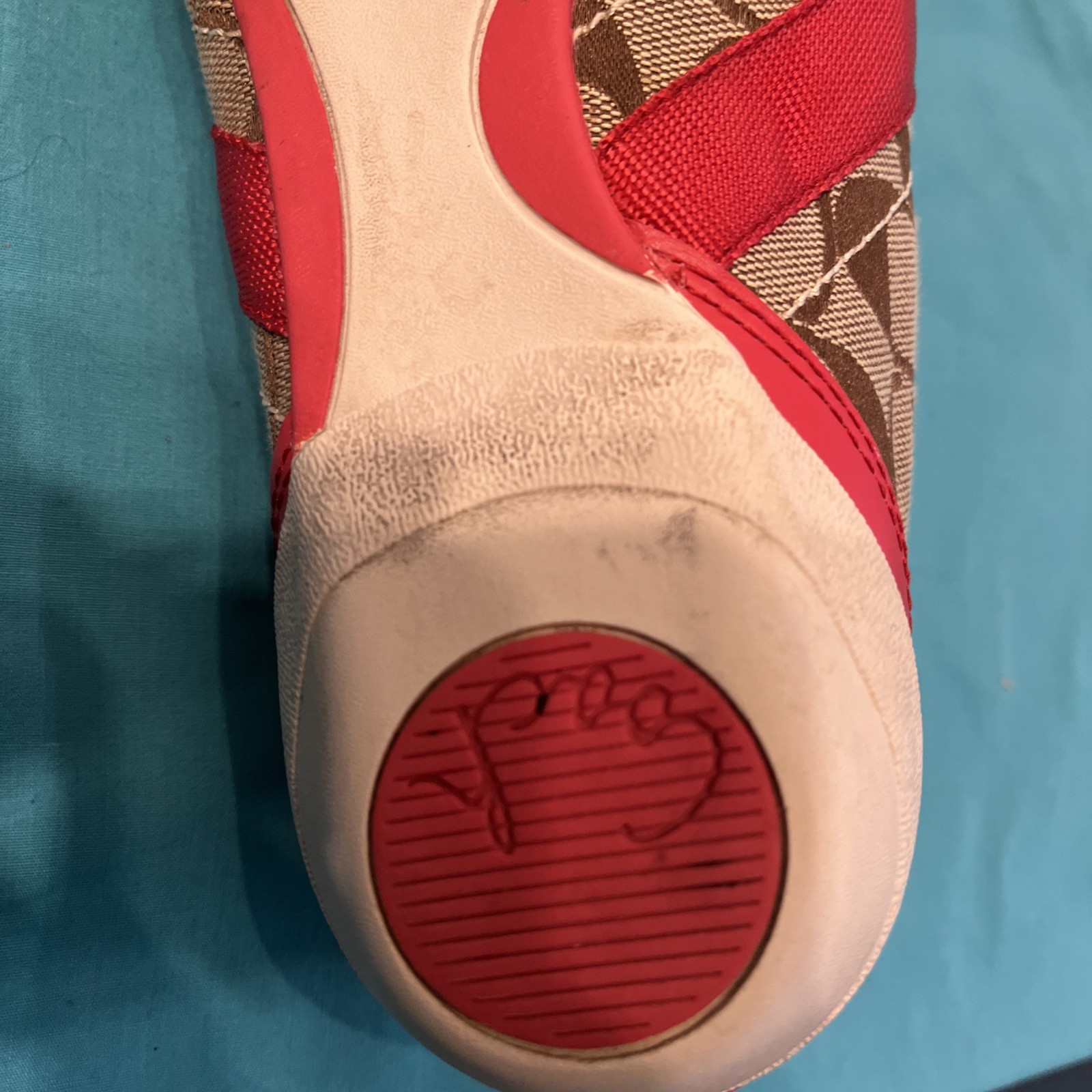 Coach Signature Logo BAYLEE Sneakers Size 9 Suede Leather Canvas Good Cond.