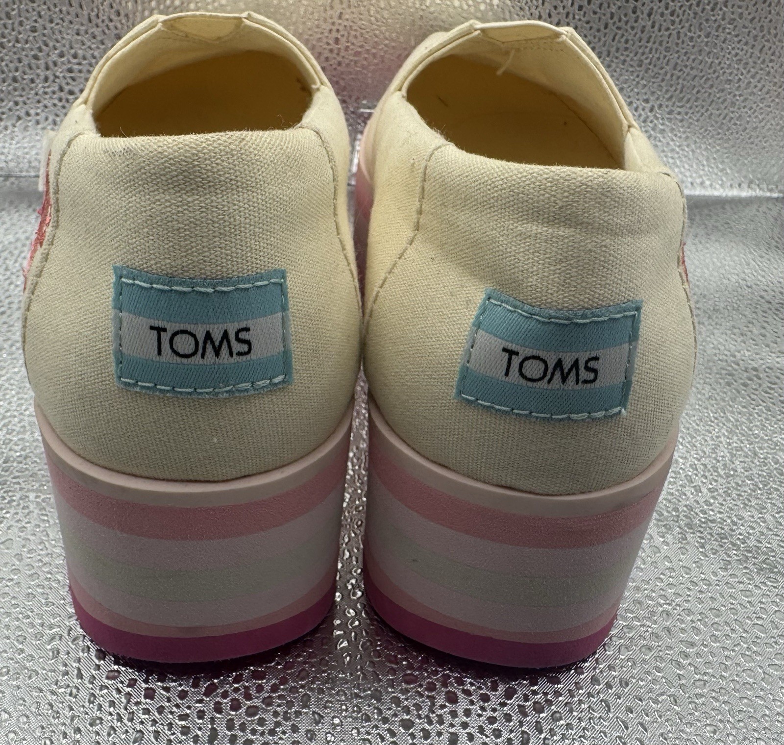 Toms Alpargata Platform Pink Poppies Embroidered Canvas size 6