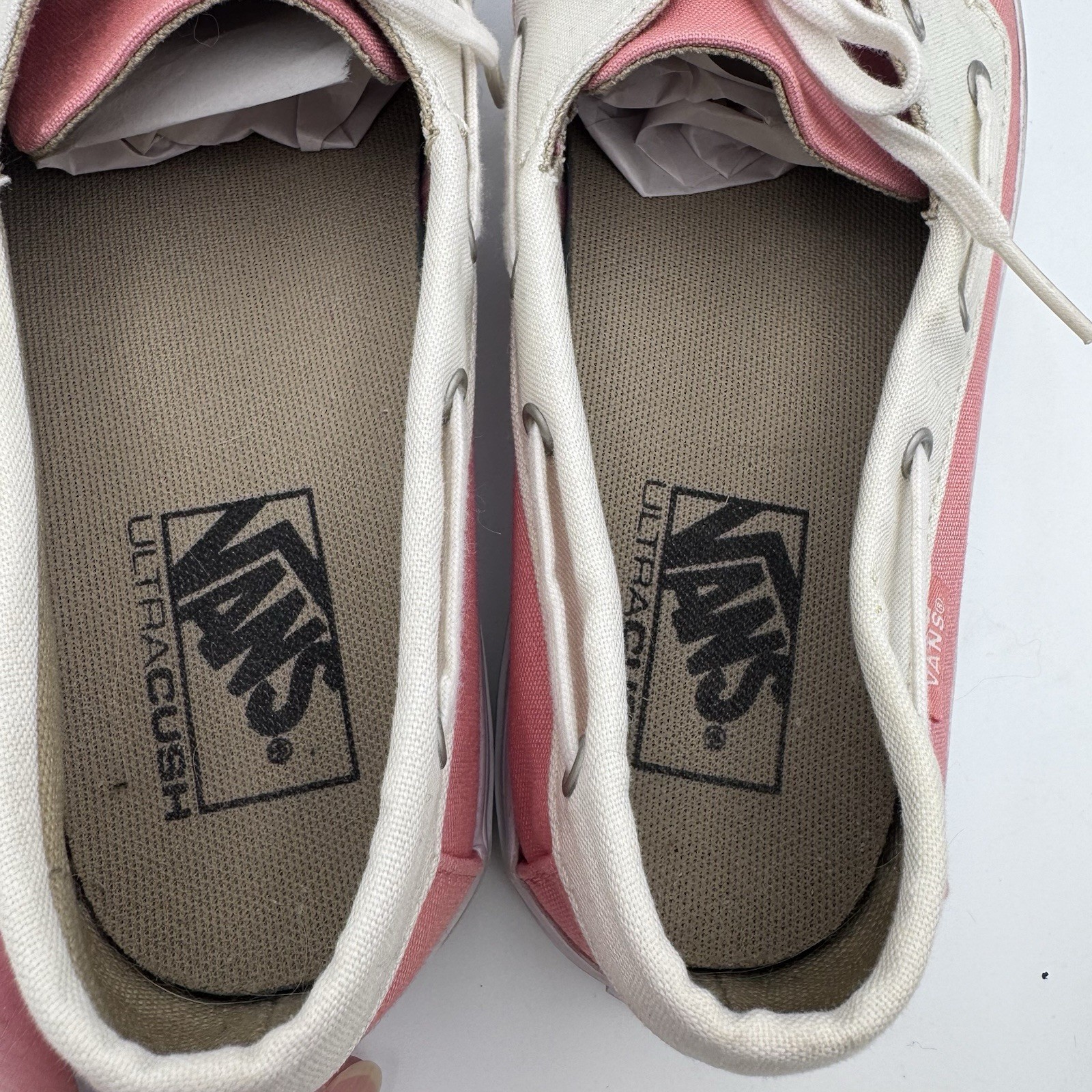 Vans Surf Siders Boat Shoes Womens Size 8.5 Chauffeur Lace Up Pink Beige