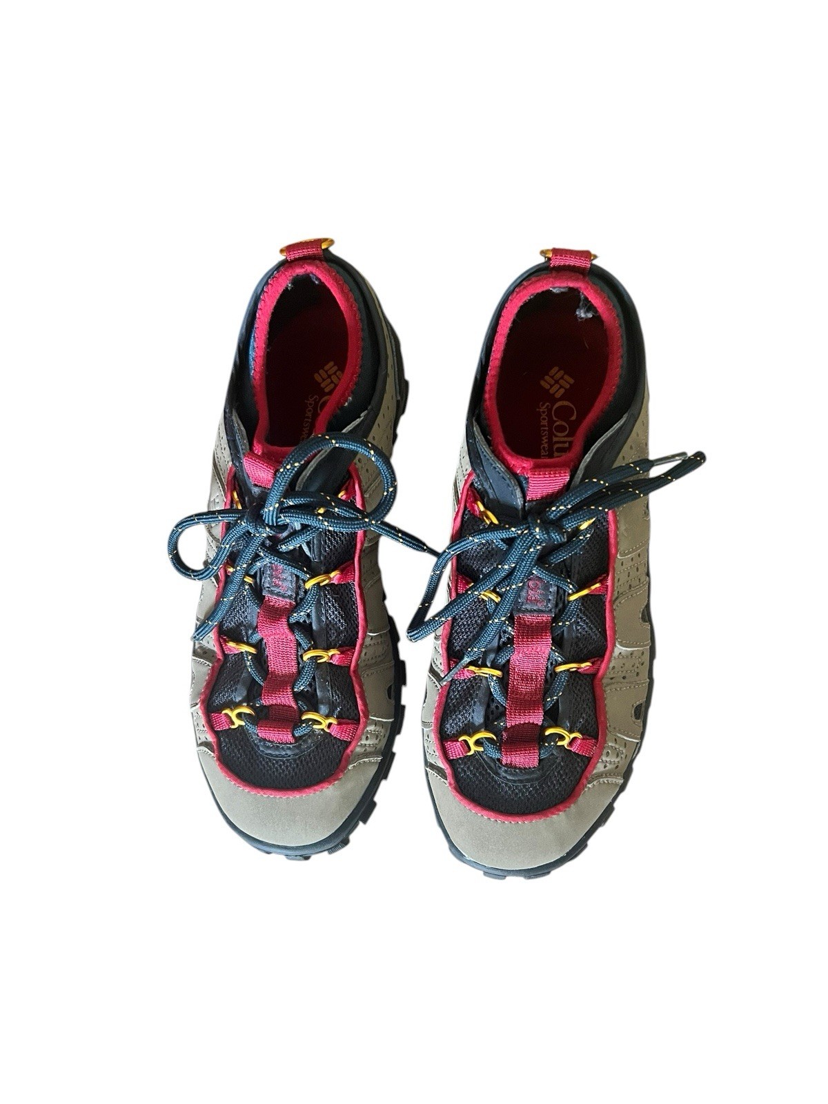 COLUMBIA Mens Red, Navy & Tan Suede Water Shoes Snake River Trainer Size 8.5
