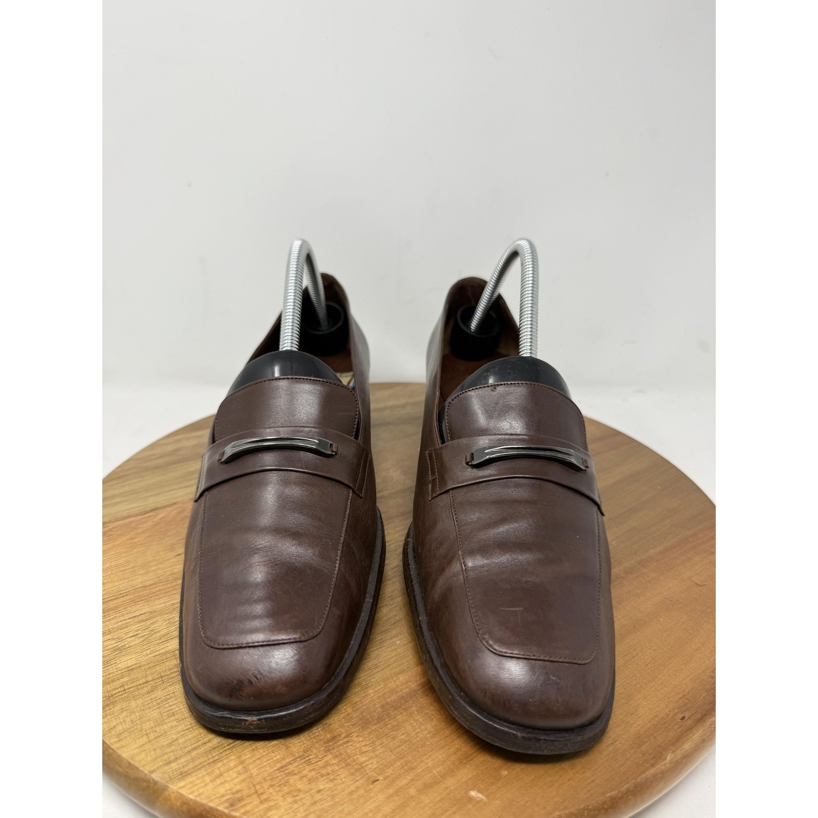 Bally Shoes Mens Size 10.5 Brown Leather Metal Bit Loafers Dress Slip On Vibram