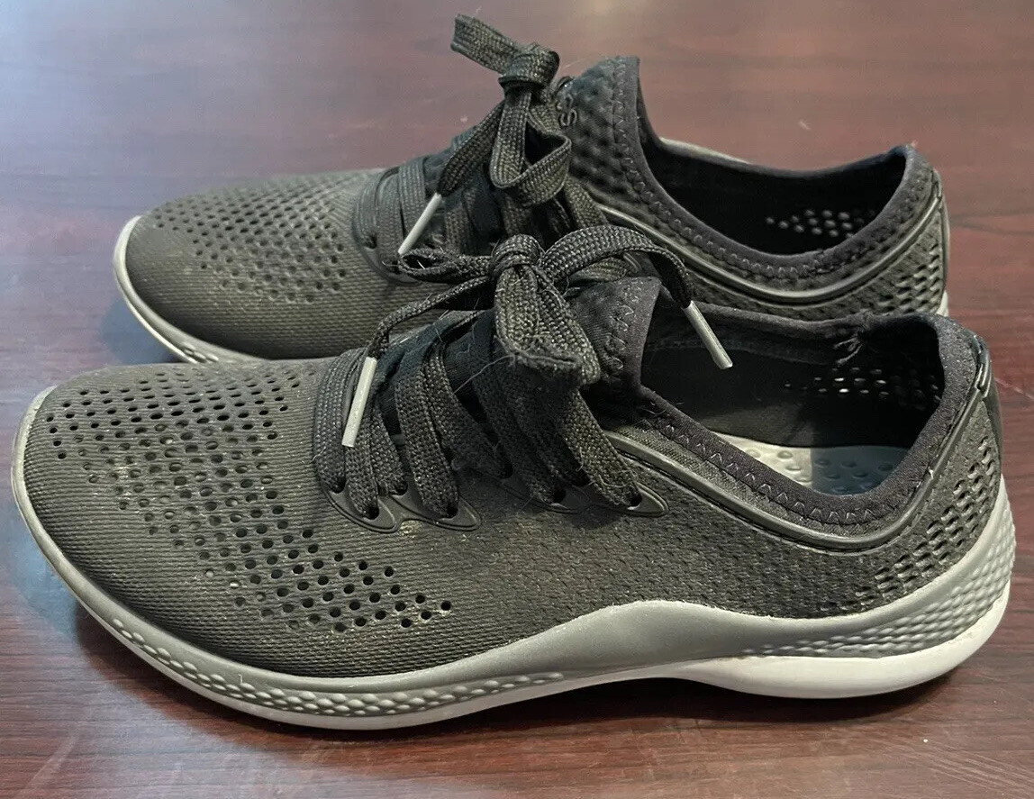 Crocs Womens Literide 360 Pacer Sneakers Size 7 Black Rubber Mesh Lace Up 206705