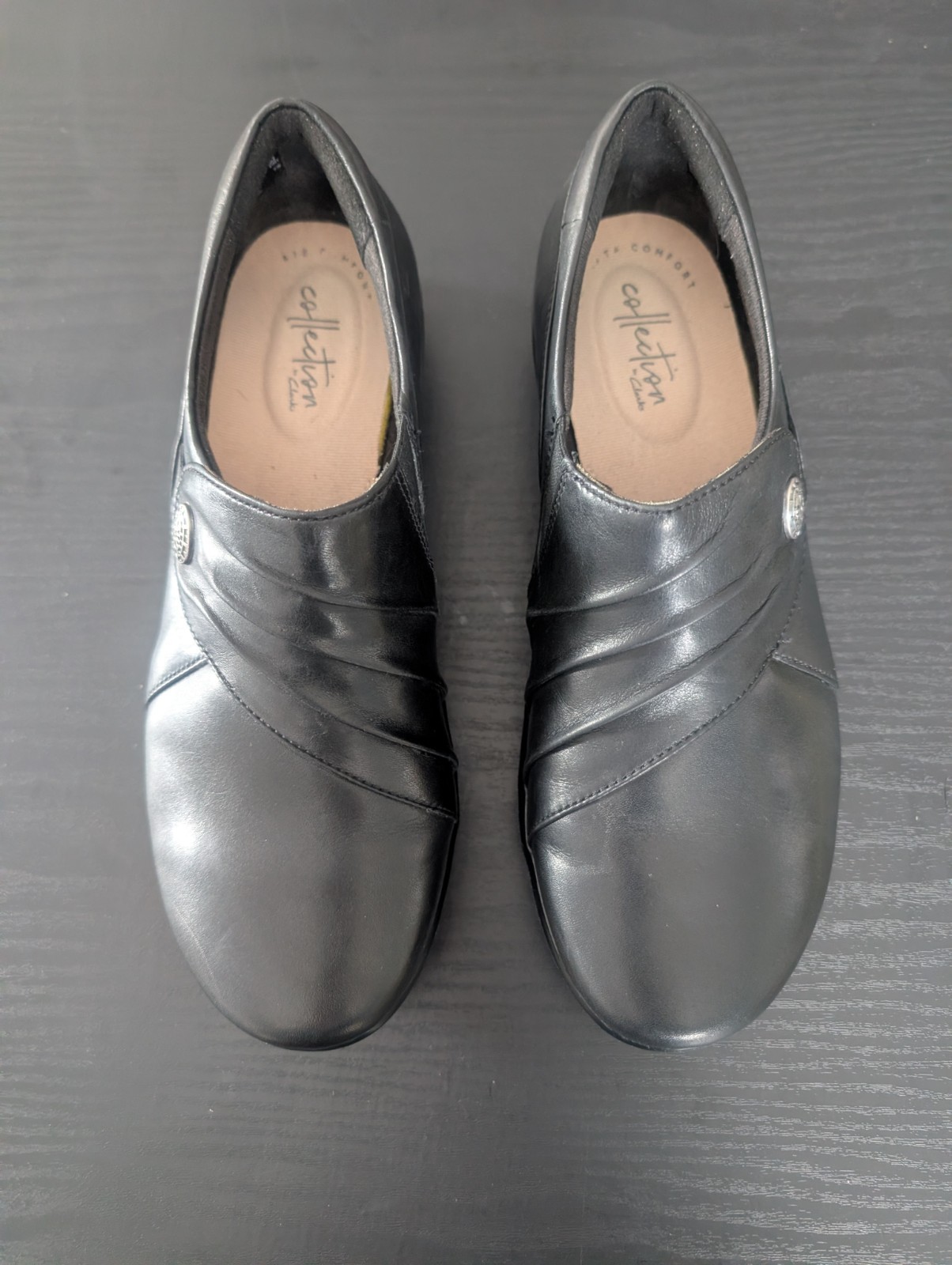 Clarks Women Hope Roxanne Black Leather Slip On Casual Ortholite Loafer Sz 7.5 W