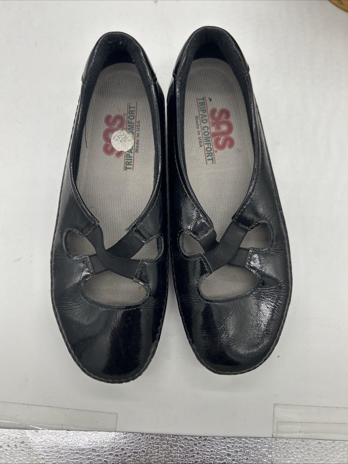 SAS Comfort Tripad Black Patent Leather Low Slip On, Crissy Women’s Size 7
