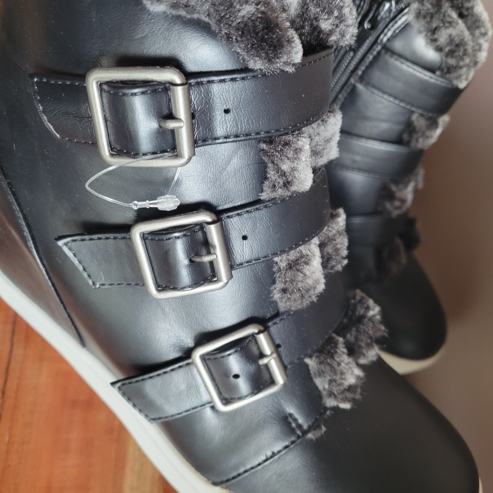 Brand New No Box Coconuts by Matisse Black Buckle Sneaker -Fuzzy Women Size 8