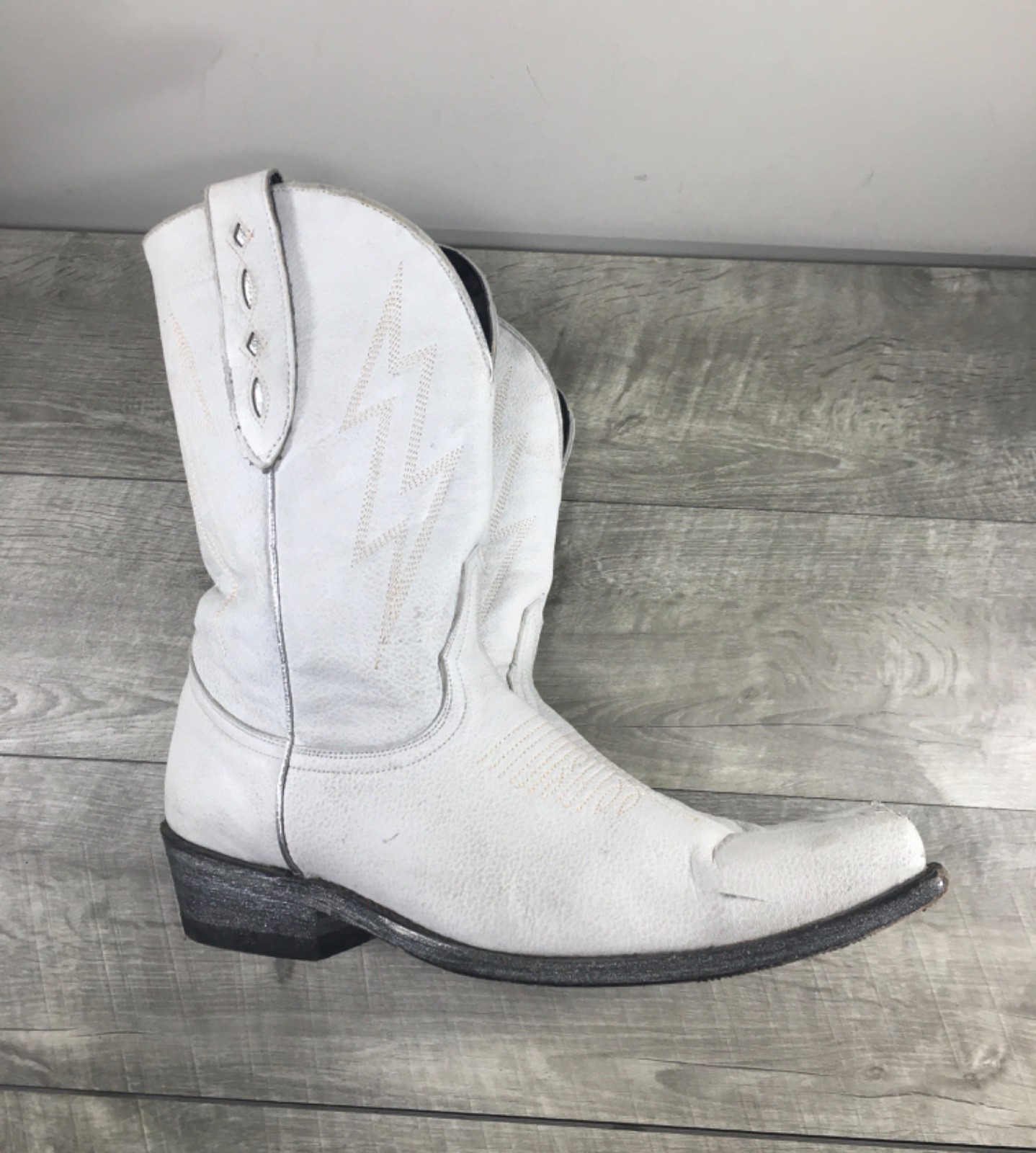 Womens Mexicana Brand Distressed White Leather Cowboy Western Roper Boots 11 USA