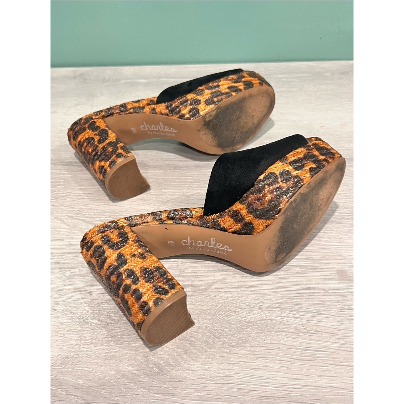 Charles by Charles David Woven Leopard Platform Mules Women’s Size 6