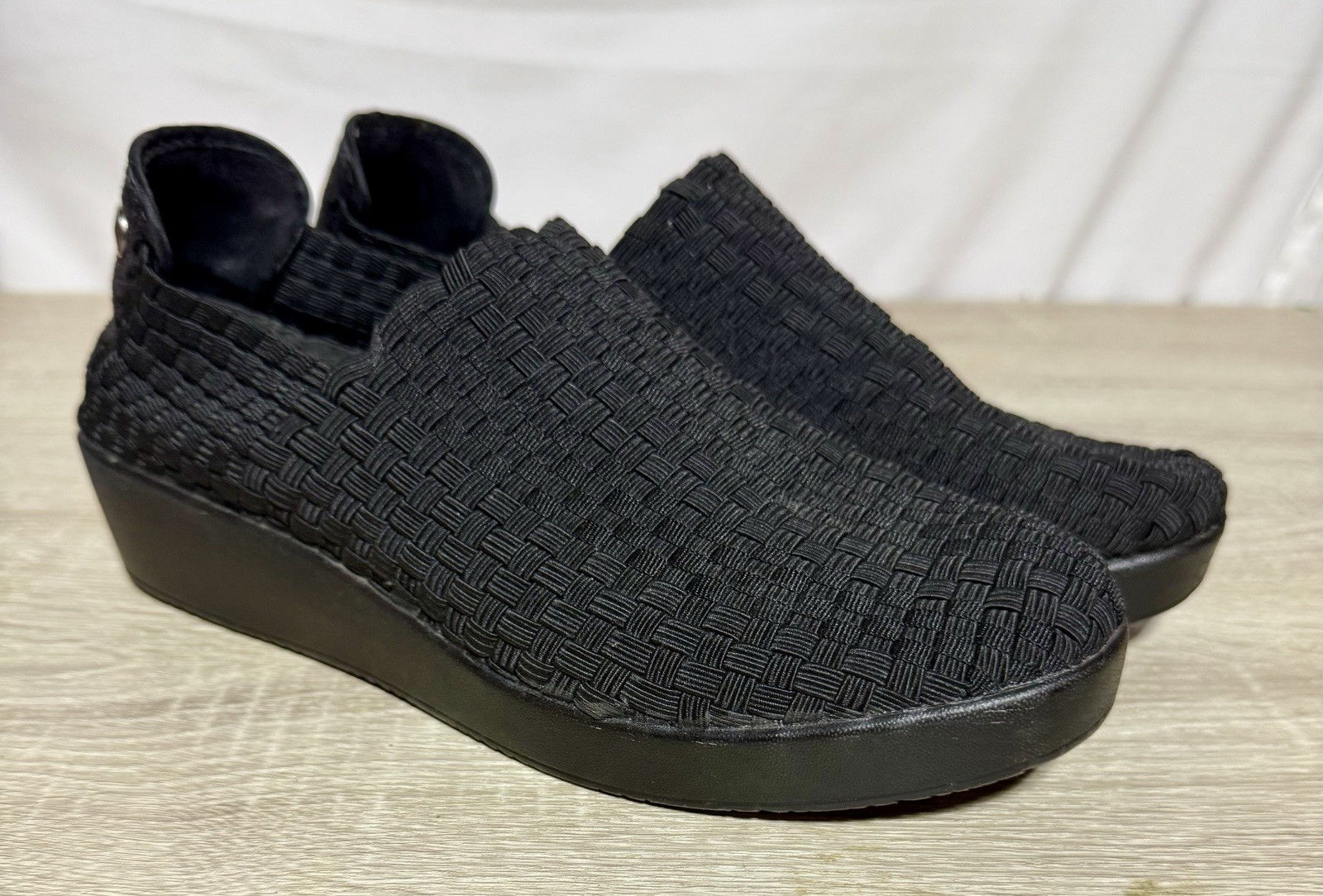 BERNIE MEV Smooth Cha Cha Woven Wedge Slip-On Shoes Black Size EU 40 US 9
