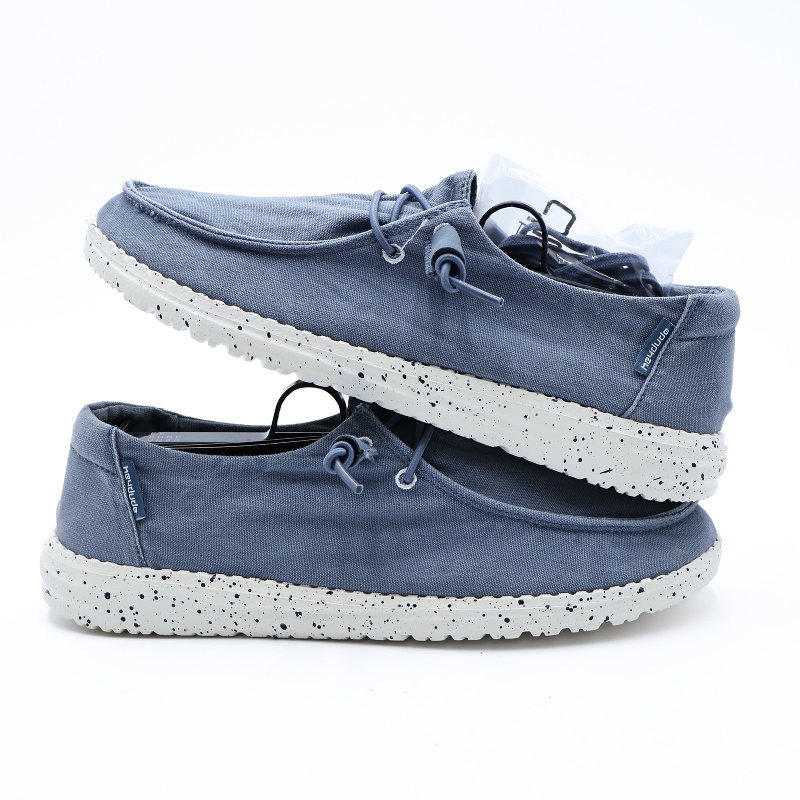 NWT HEY DUDE Women’s US 7 Steel Blue White Canvas Wendy Casual Slip On Shoes