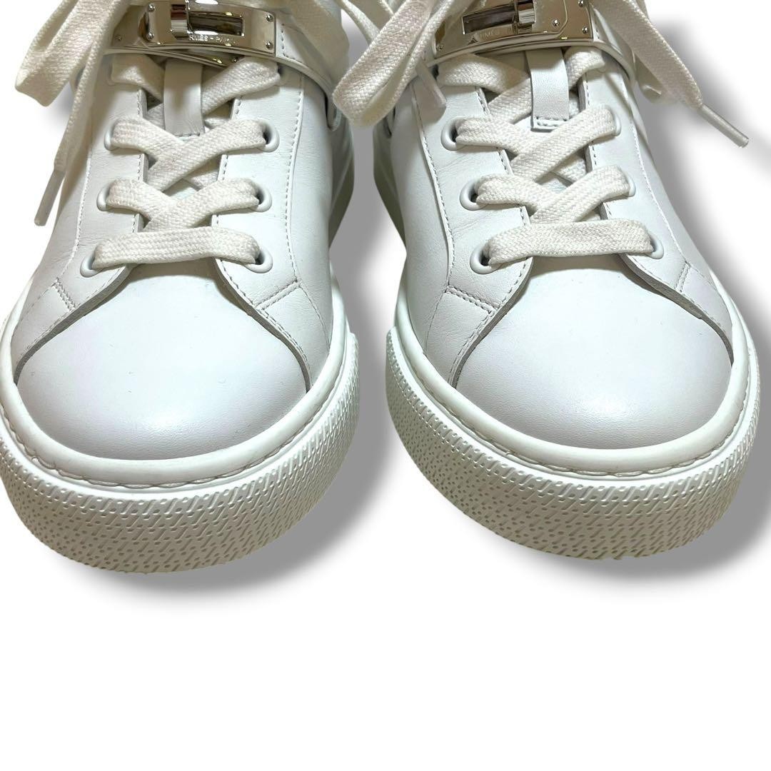 HERMES Daydream High Top Sneakers White Leather Kelly Buckle Women’s EU36 US6