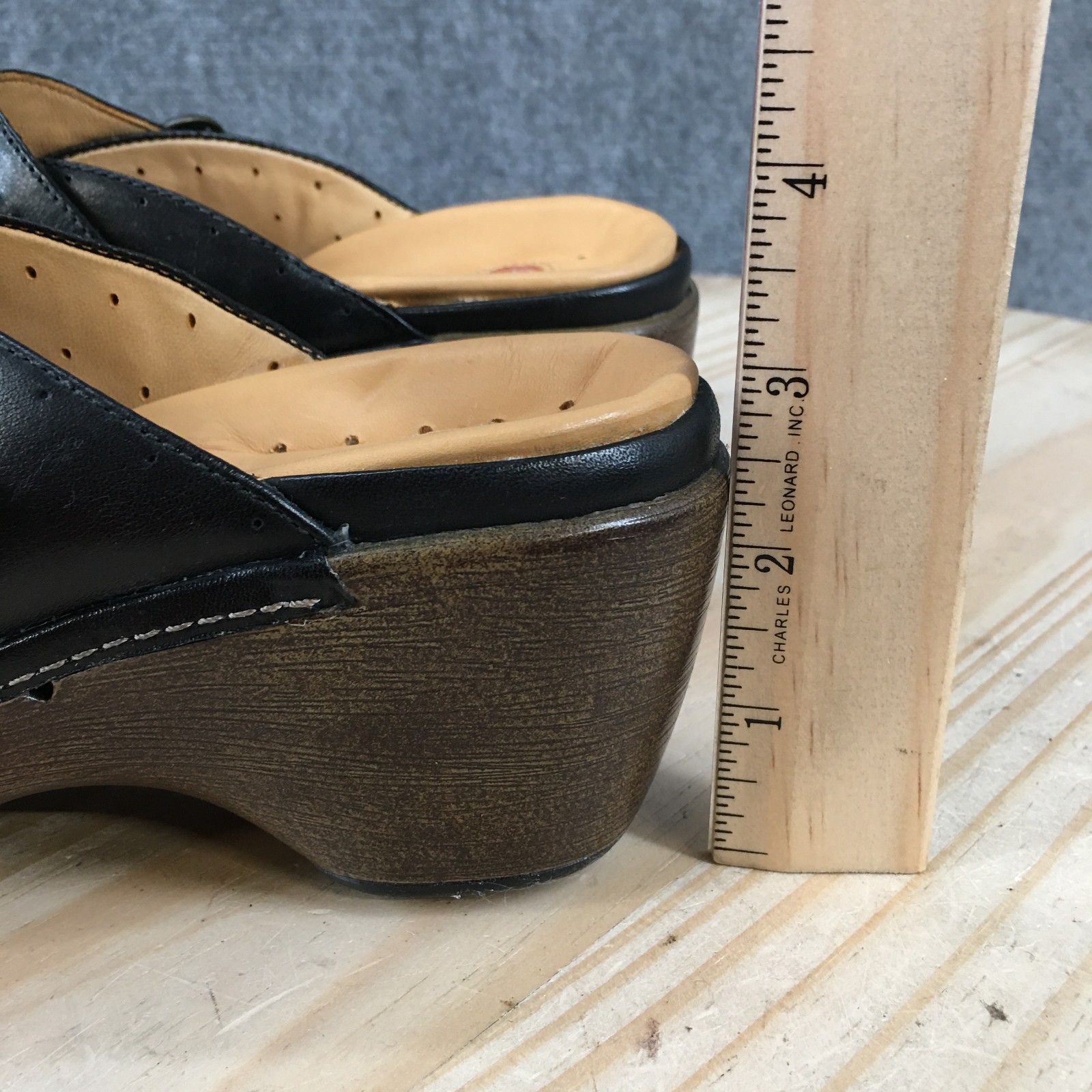 Clarks Unstructured Shoes Womens 7 M Slip On Wedge Mule Clogs Black Leather NEW