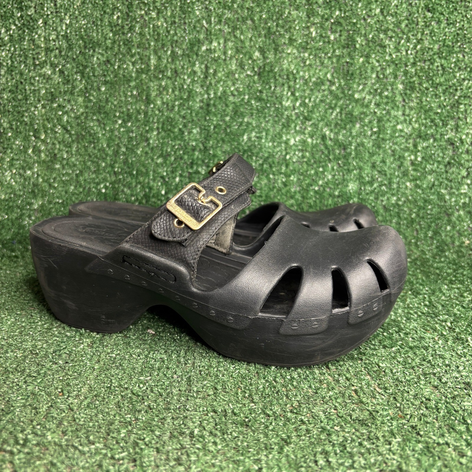 Dr Scholls Dance On Chunky Fisherman Platform Clogs Goth Mules Black Womens Sz 8