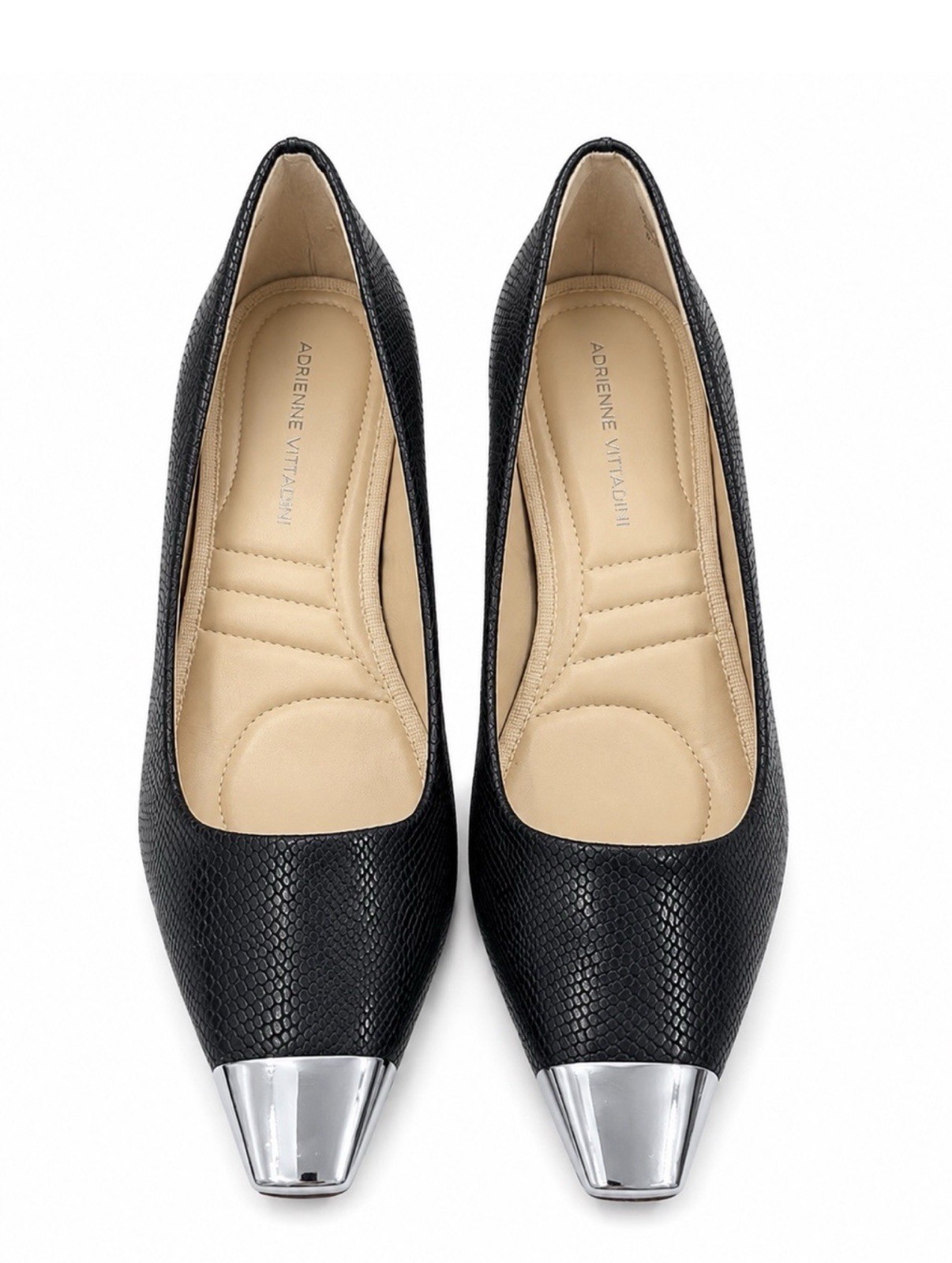 Adrienne Vittadini Gavril Black Reptile Print Metal Tip Comfort Kitten Pump 8M