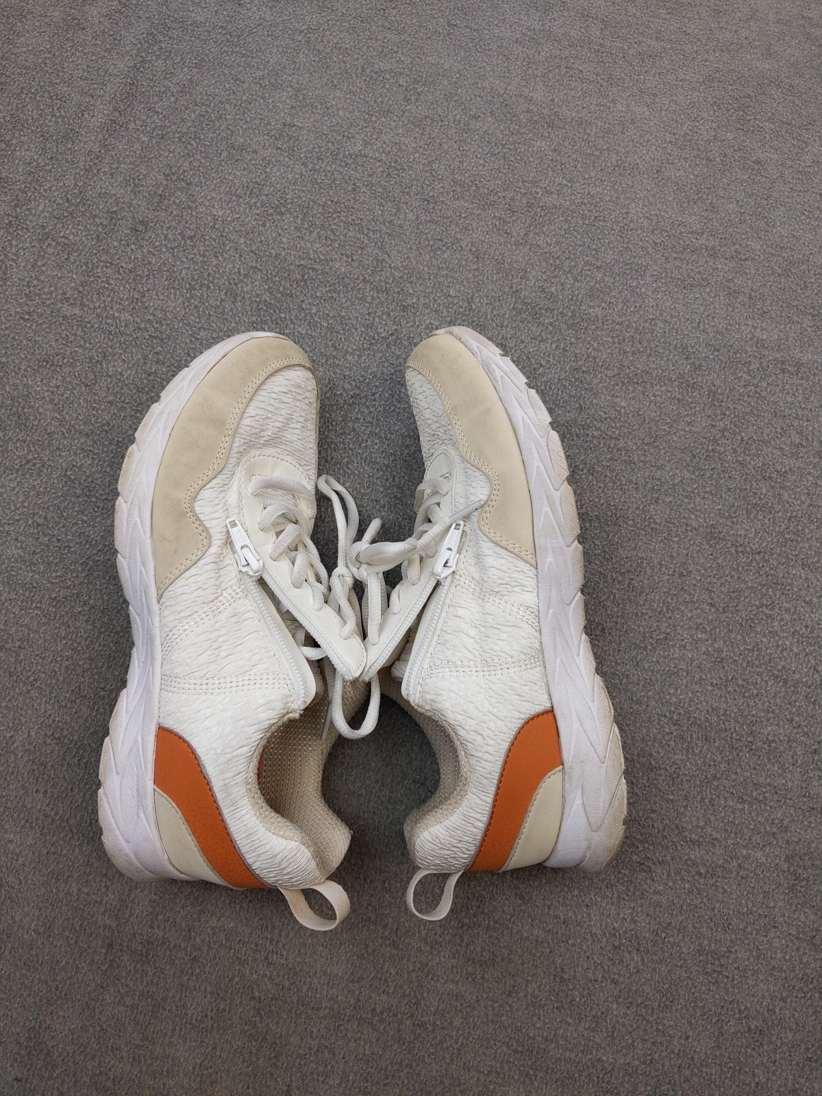 Vionic Shoes Womens Size 7 Wide White Beige Orange Jetta Zip Lace Comfort Arch