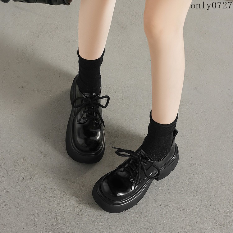 Women’s Platform Mid Heel Dorky Leather Creeper Lace Up Comfort Thick Sole Shoes