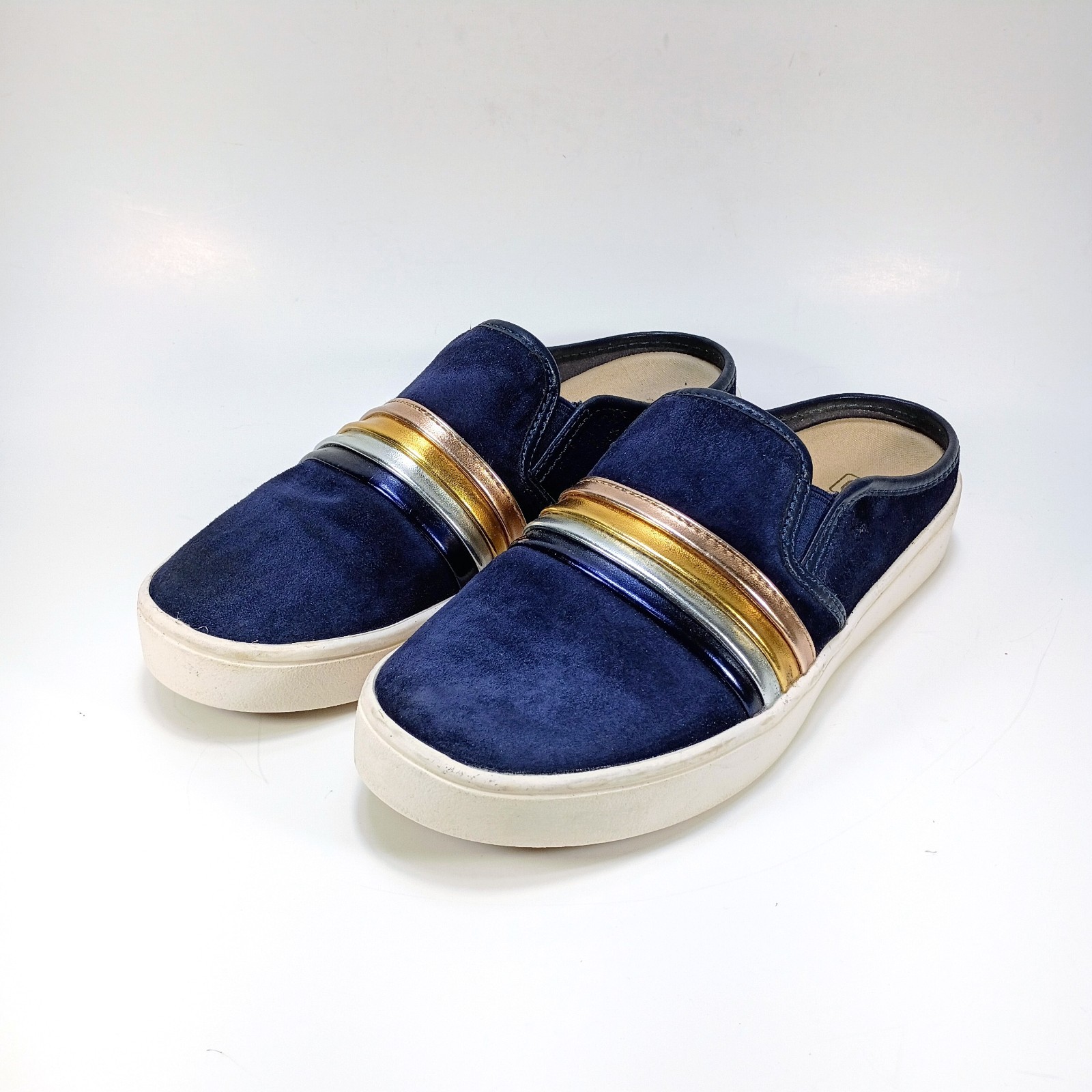 Spenco St Barts Womens 7 Navy Blue Suede Slip On Orthopedic Mules Shoes