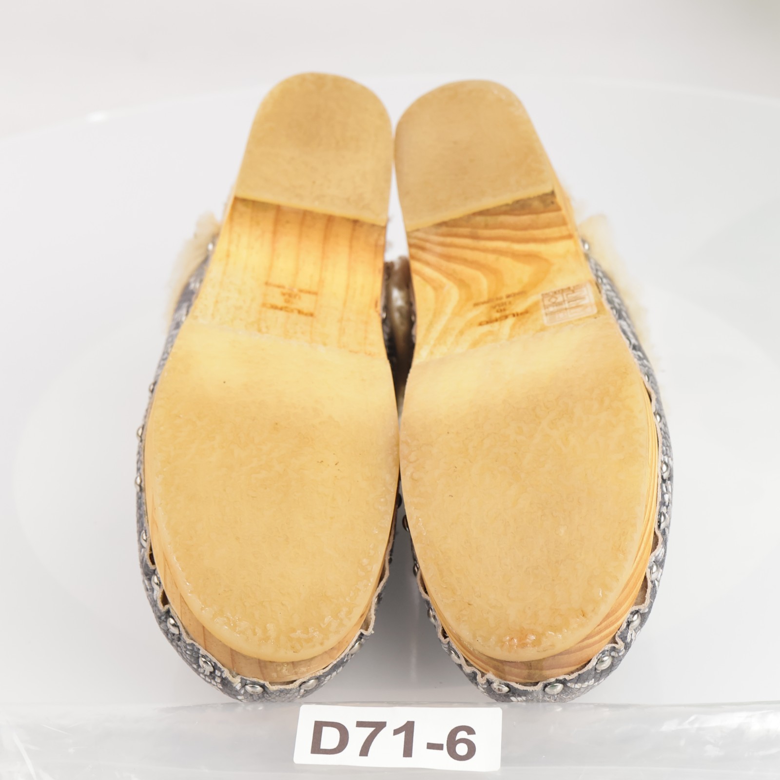 Anthropologie Pilcro Womens Clog Size 10 Gray Snake Wooden Heel Sherpa Shoe Mule