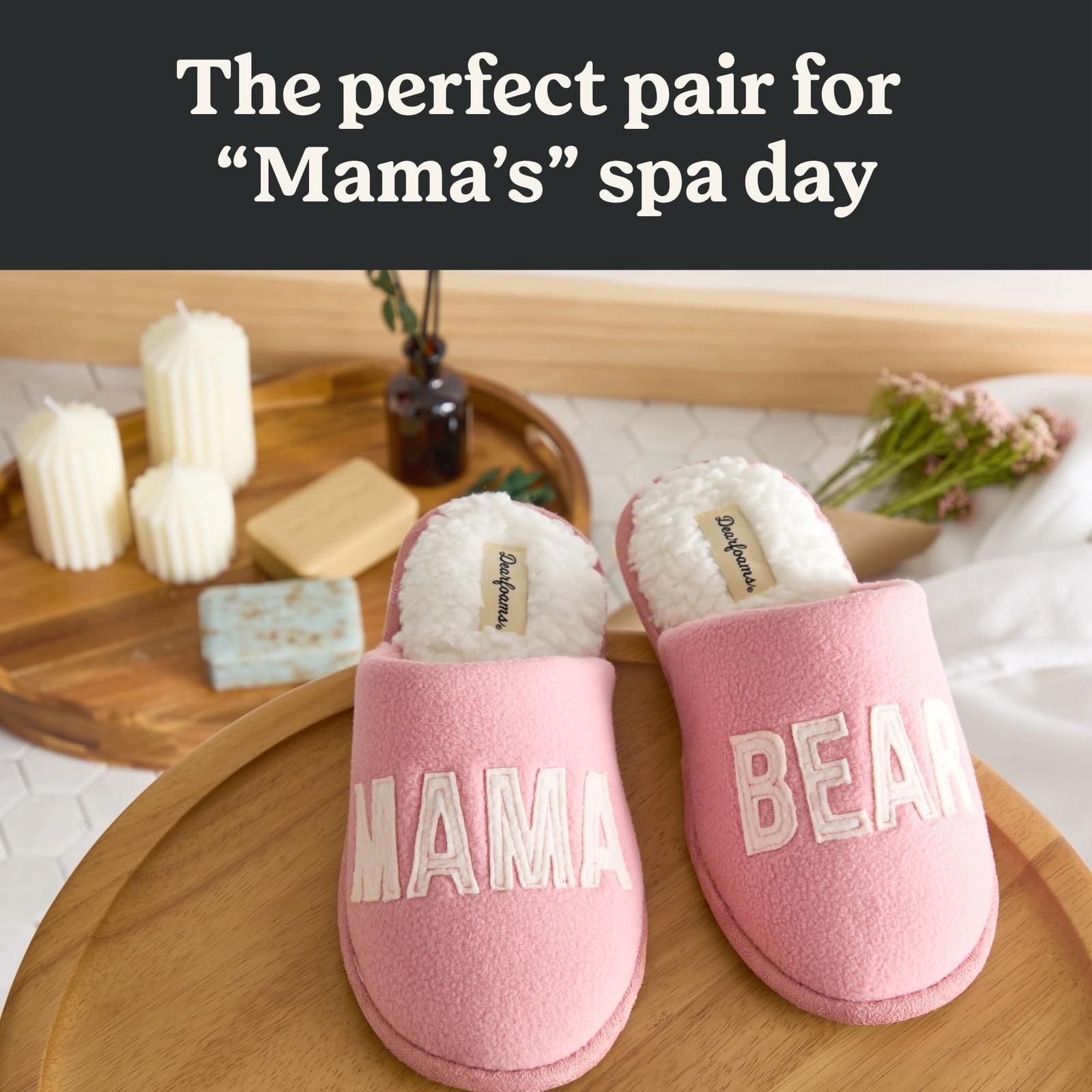 Dearfoams Women’s Mama Bear Slipper, Blush, Medium 7-8, Blush Pink Fleece