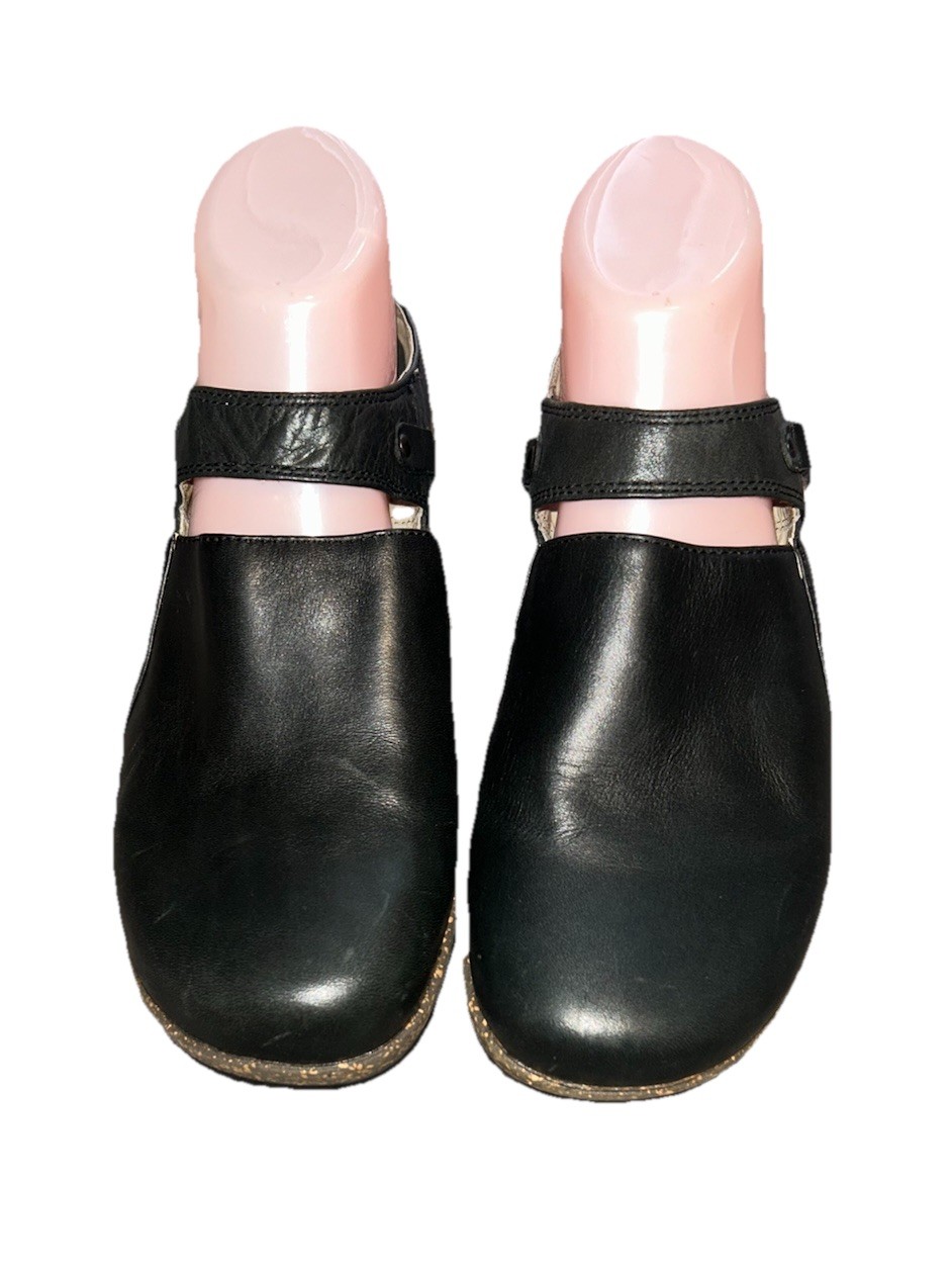 Womens Teva Delavina Black leather mules Clog Sz 8.5