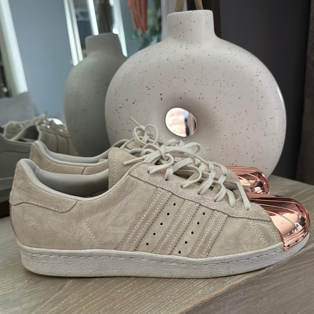 Adidas Cream and Gold Sneakers with Suede Upper