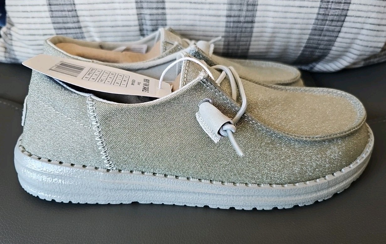 Hey Dude Wendy Funk Sparkle Shoe, Size 7, Silver, Brand New -no Box