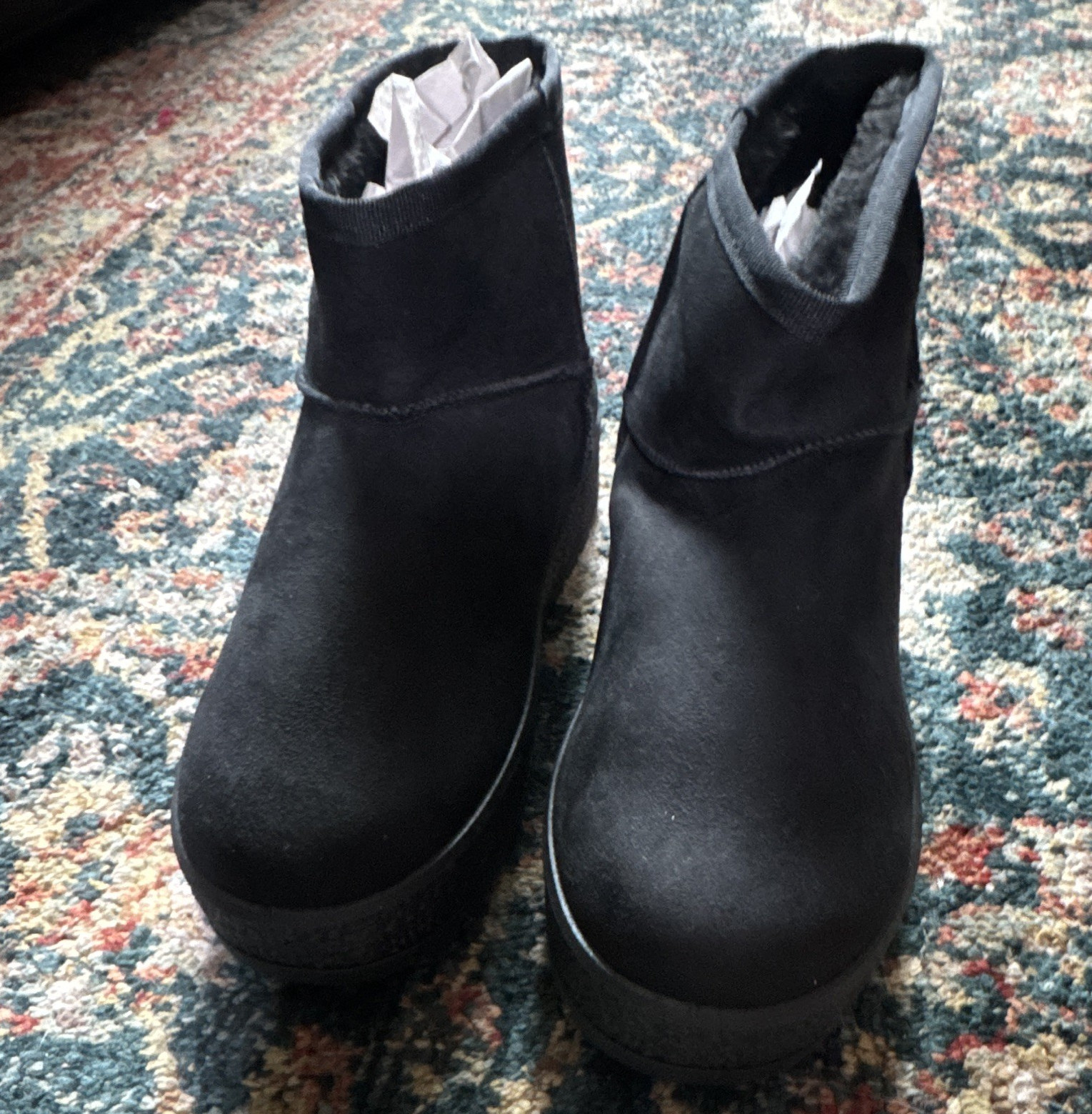 Women’s Black Faux Suede Slip-On Ankle Bootie Flat Rubber Sole Size 11