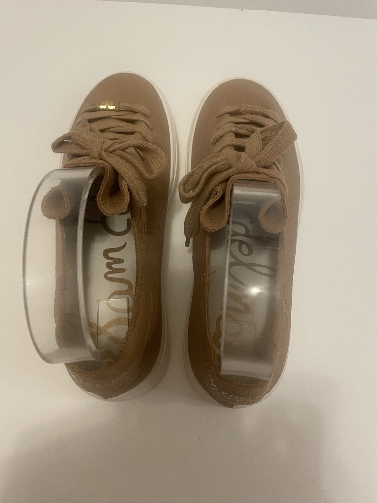 SAM EDELMAN Poppy Lace Up Sneaker Leather Camel Brown Sz 7 $100