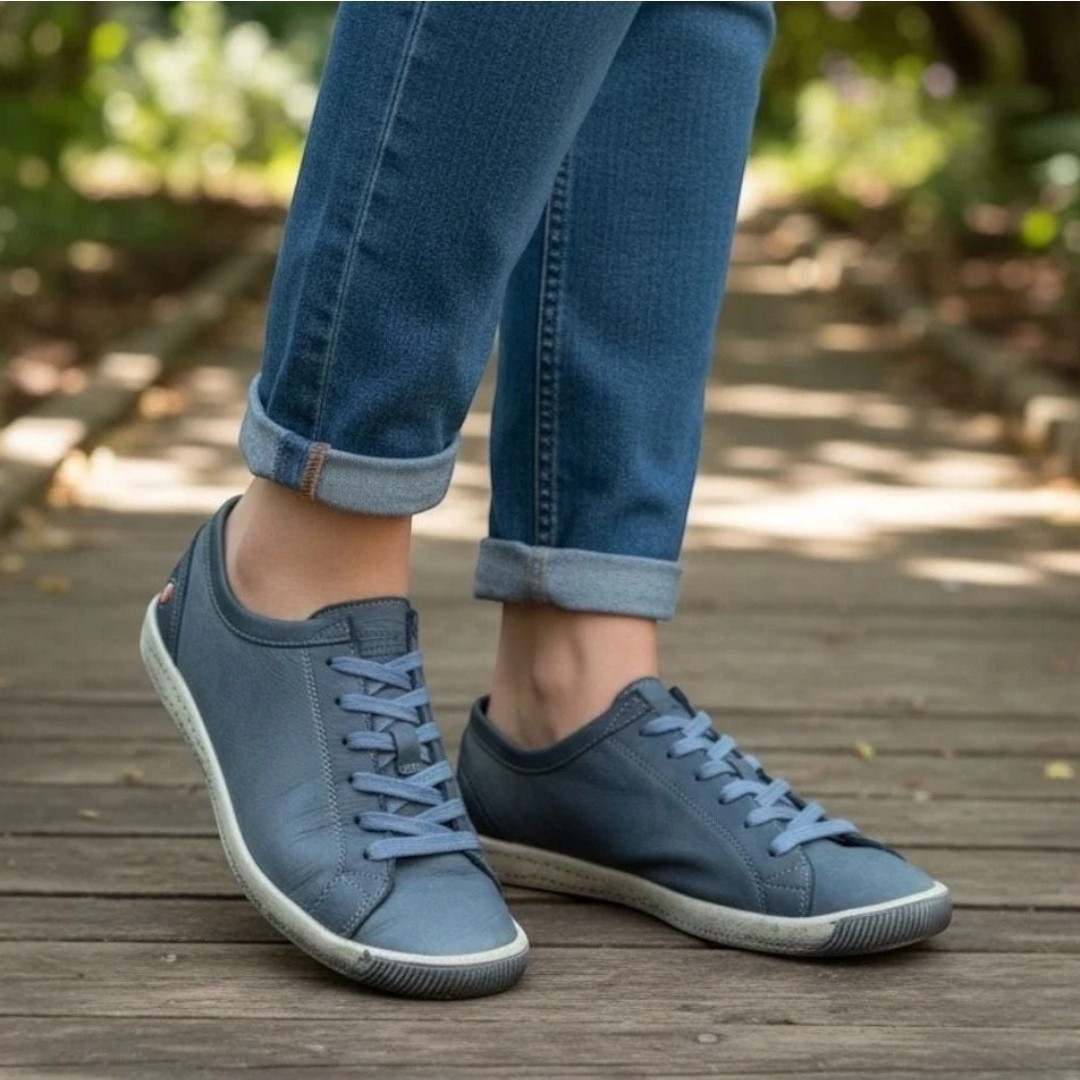 Softinos Fly London Isla Washed Navy Leather Fashion Sneaker Comfort Shoe Sz 42