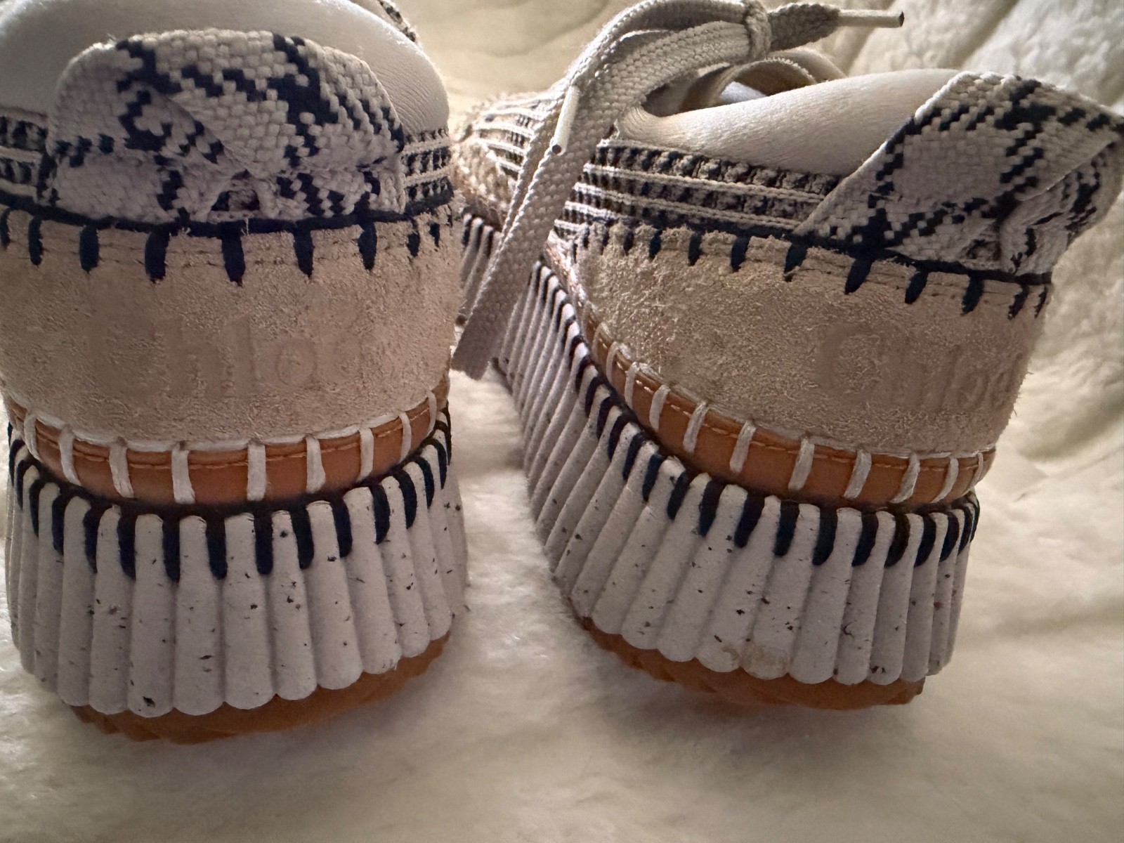 Chloé Nama Whipstitch Platform Sneakers SIZE 9 (39EU) Beige/Brown/ White/Black