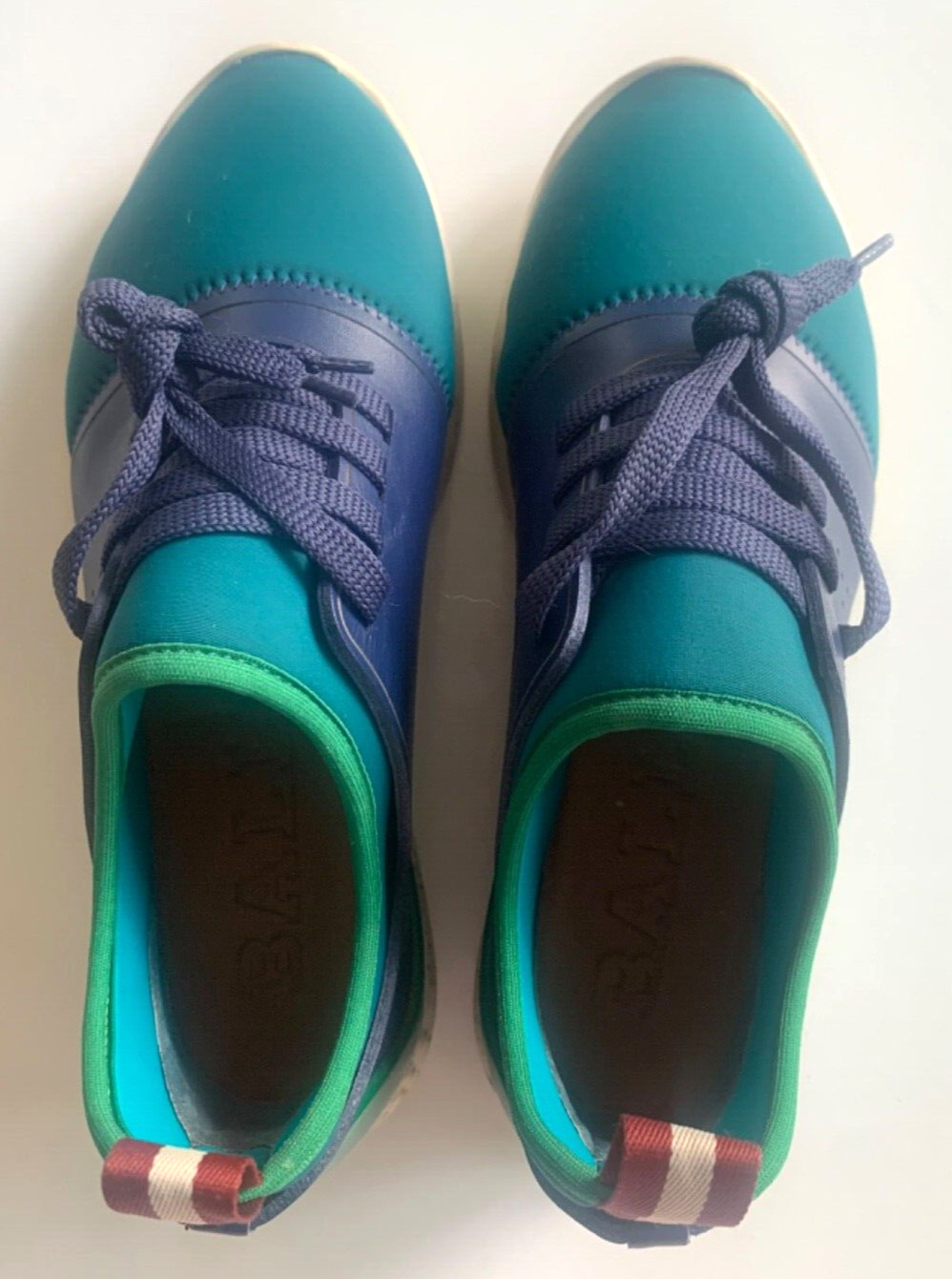BALLY Sneakers 6 AVELLE Neoprene Runner Azure Turquoise Navy Lace Up Low 36.5EU
