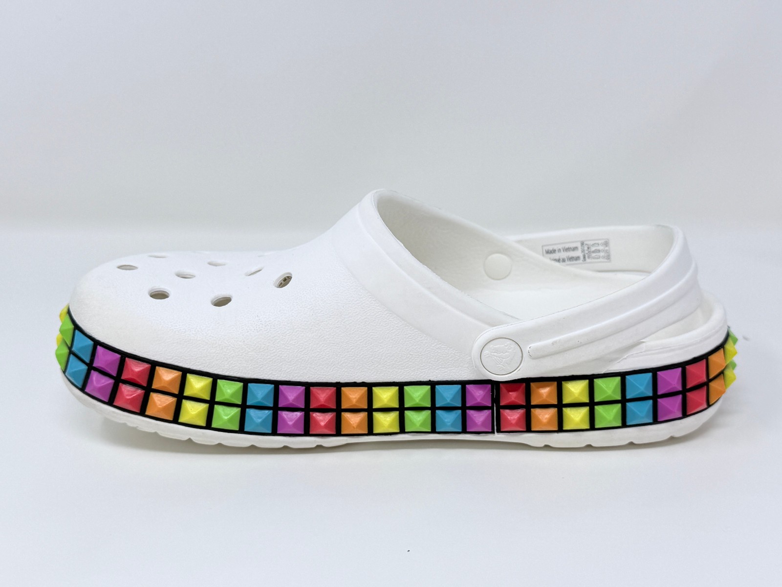 Unisex Crocs Crockband 3D Shape Clog White Rainbow Studded Pride (M) 5 (W) 7