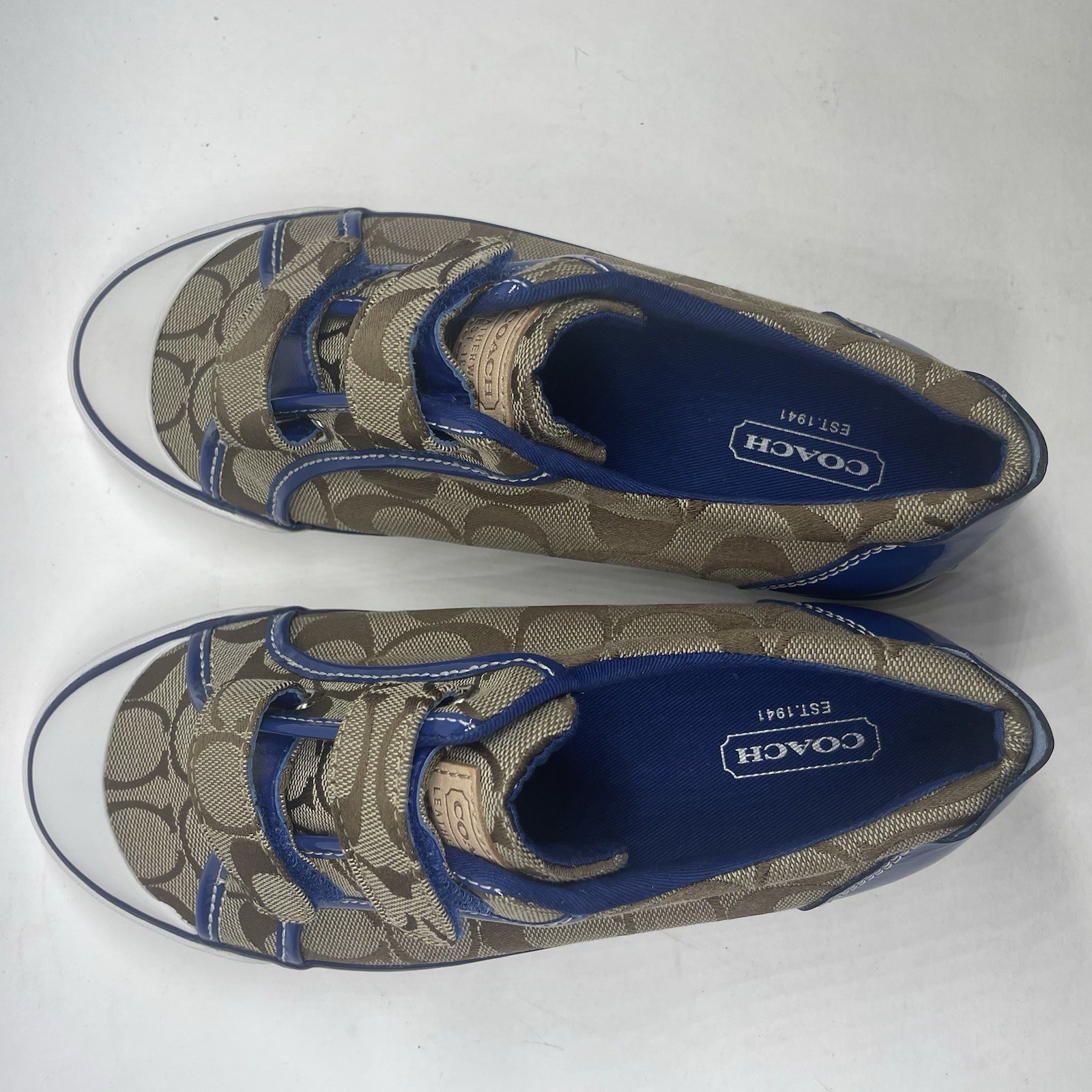 Vintage Coach Britt Sneakers Signature Canvas Blue Patent NOS Deadstock Size 7