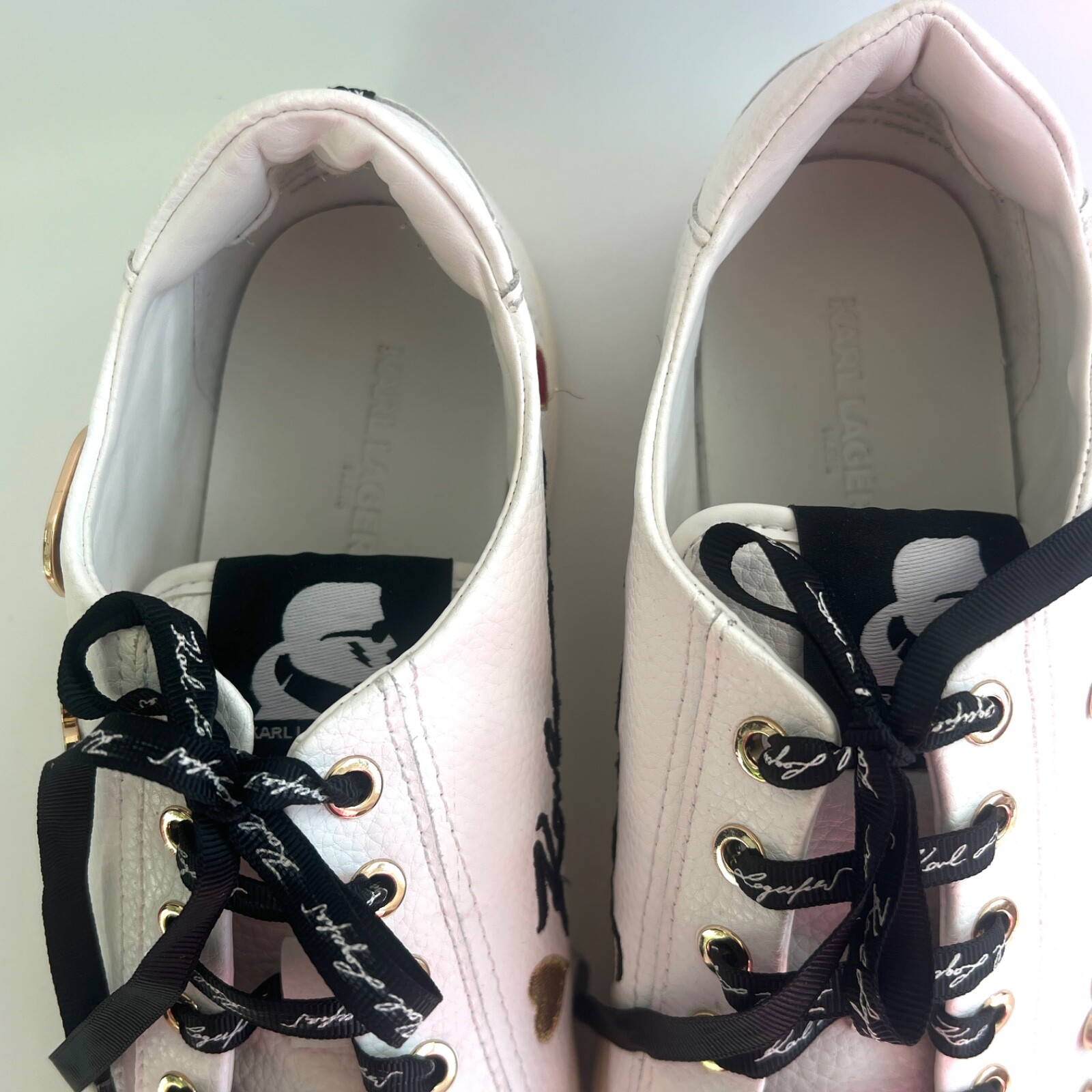 Karl Lagerfeld Paris Cate Pins Women’s 7.5 M White Tumbled Leather Low Sneakers