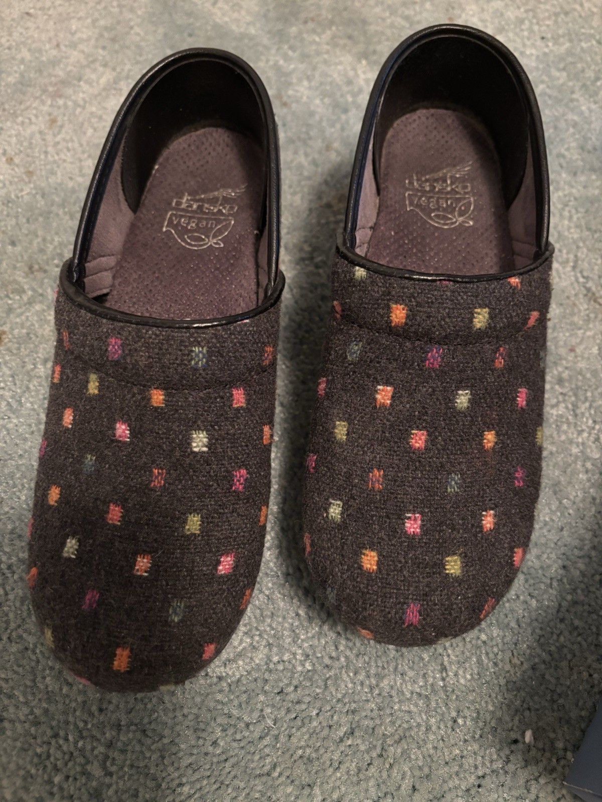 Dansko Vegan Women Shoes, Tweed Gray w/ multicolor spots Clogs Size 37