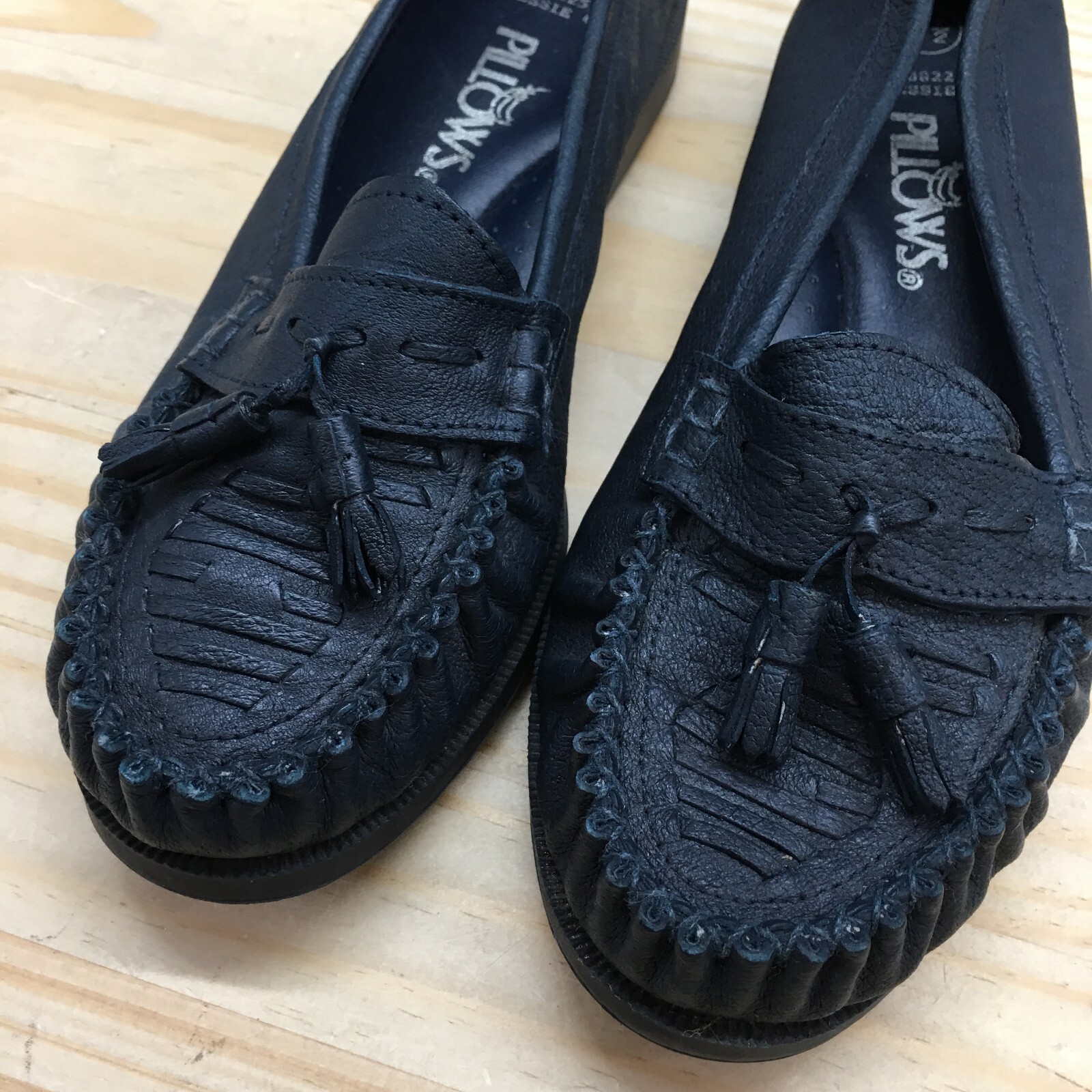 Pillows Shoes Womens 6.5 Loafers Kiltie Black Leather Moc Toe Comfort Low Top