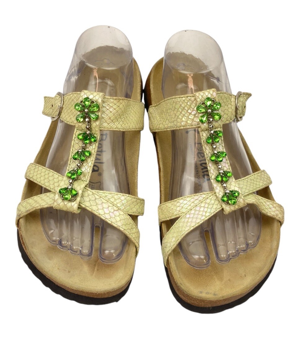 Betula Sandals Womens 9 Ivory Metallic Green Jewels Boho Resort Beach Whimsical