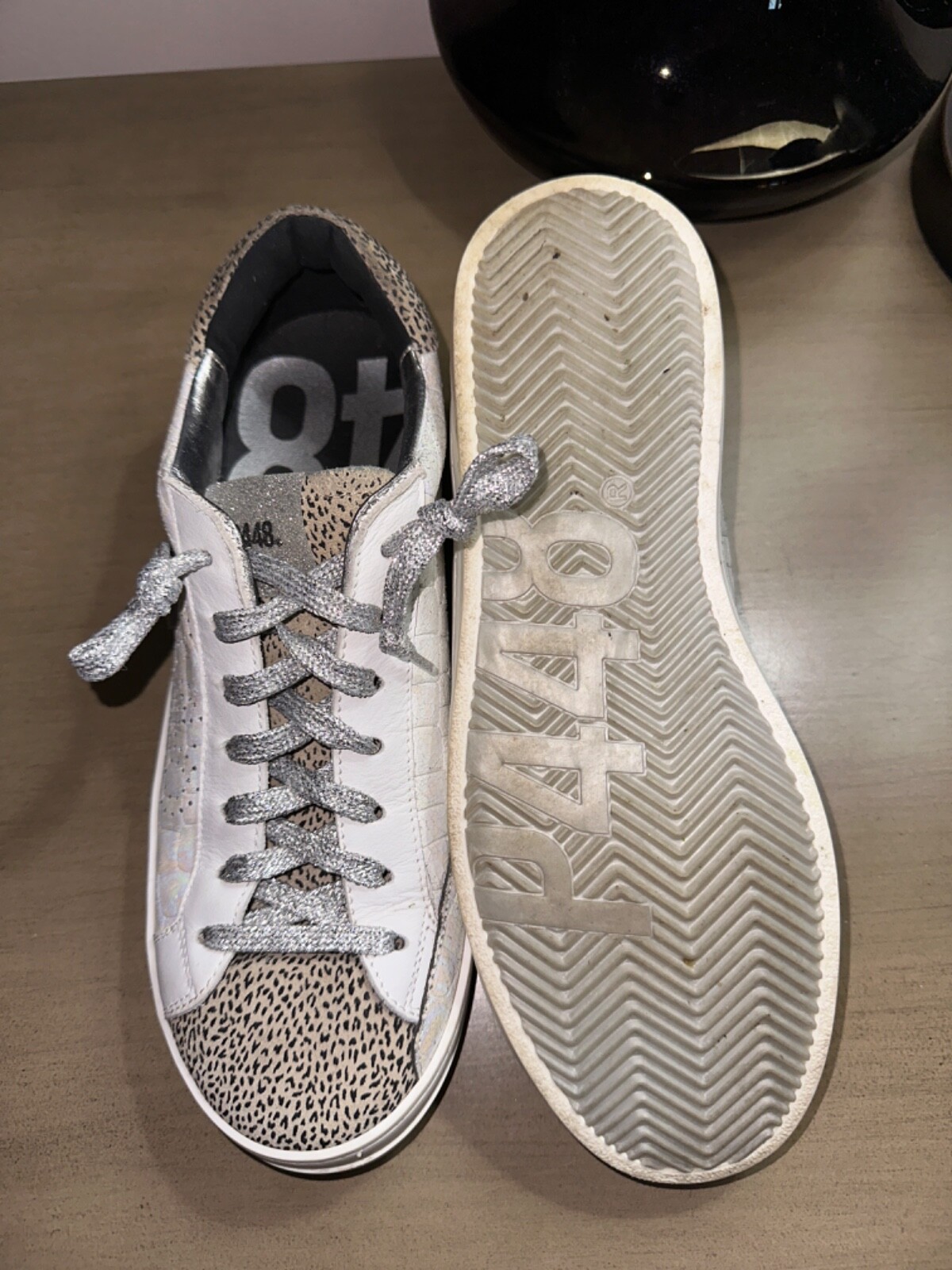 P448 John Pearl/white/spotted leather sneakers shoes w’s 10.5 EU 41 $298 Italy