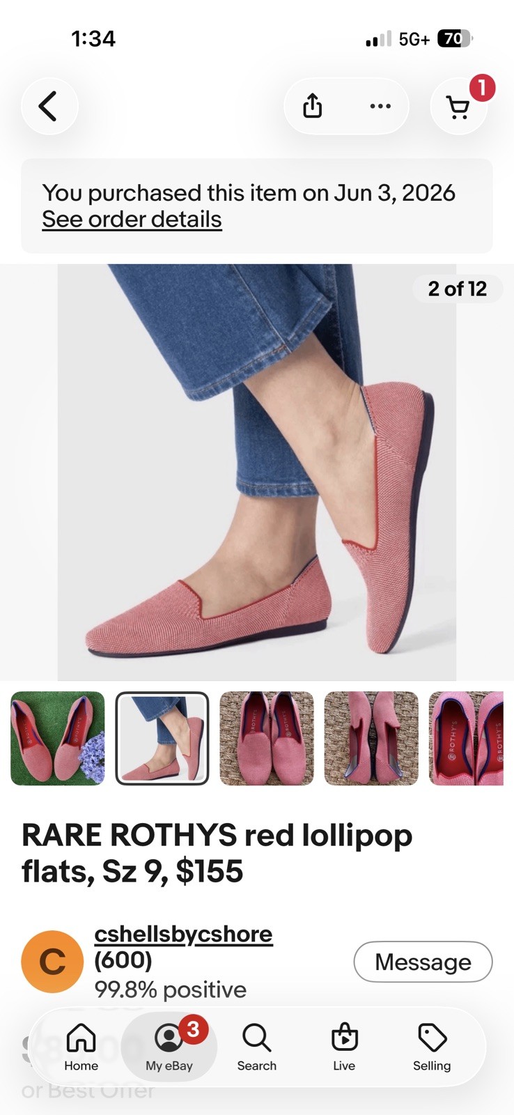RARE ROTHYS red lollipop flats, Sz 9, $155