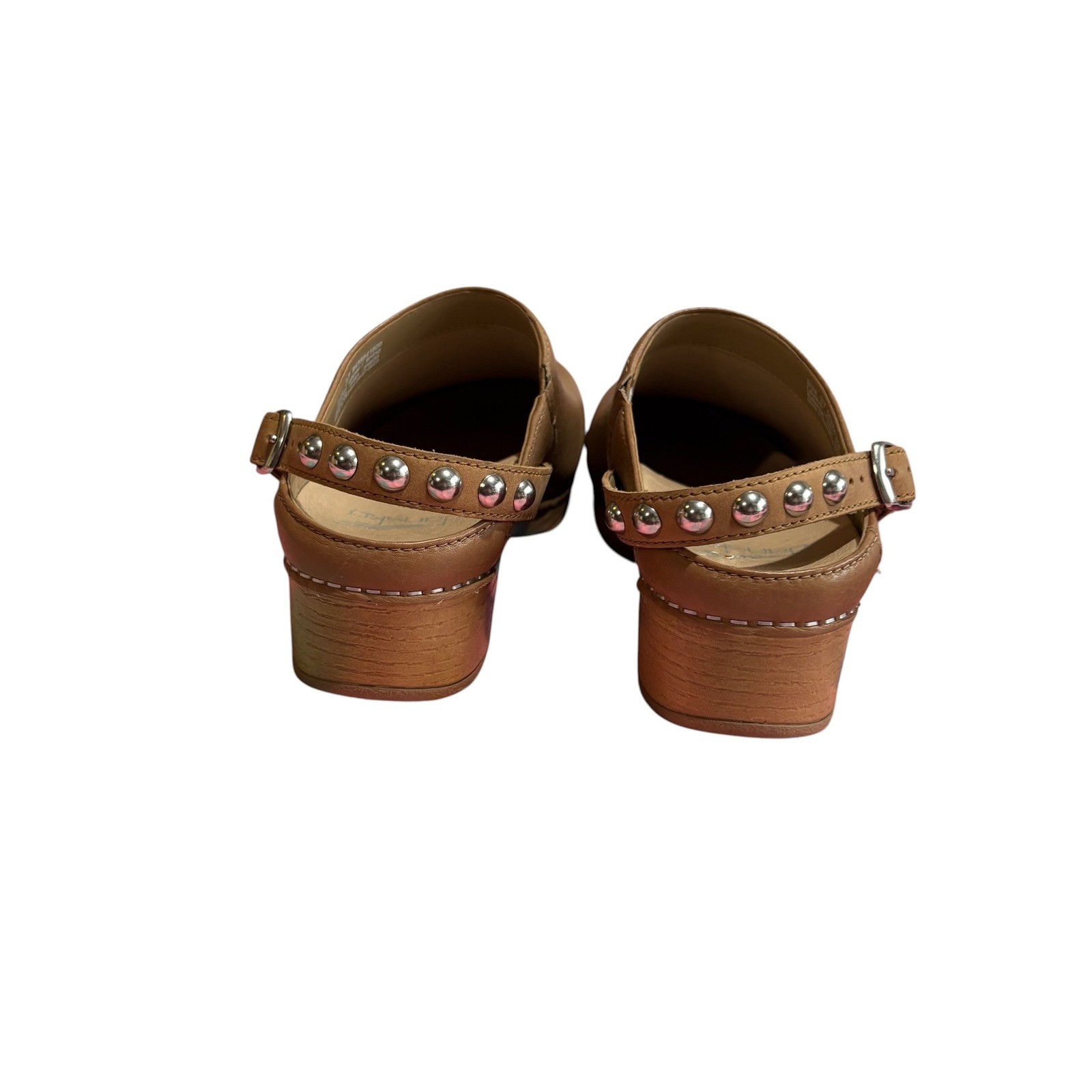 Dansko Clog Mules Women 37 Tan Leather Studded Buckle Shoes Pebbled Convertible