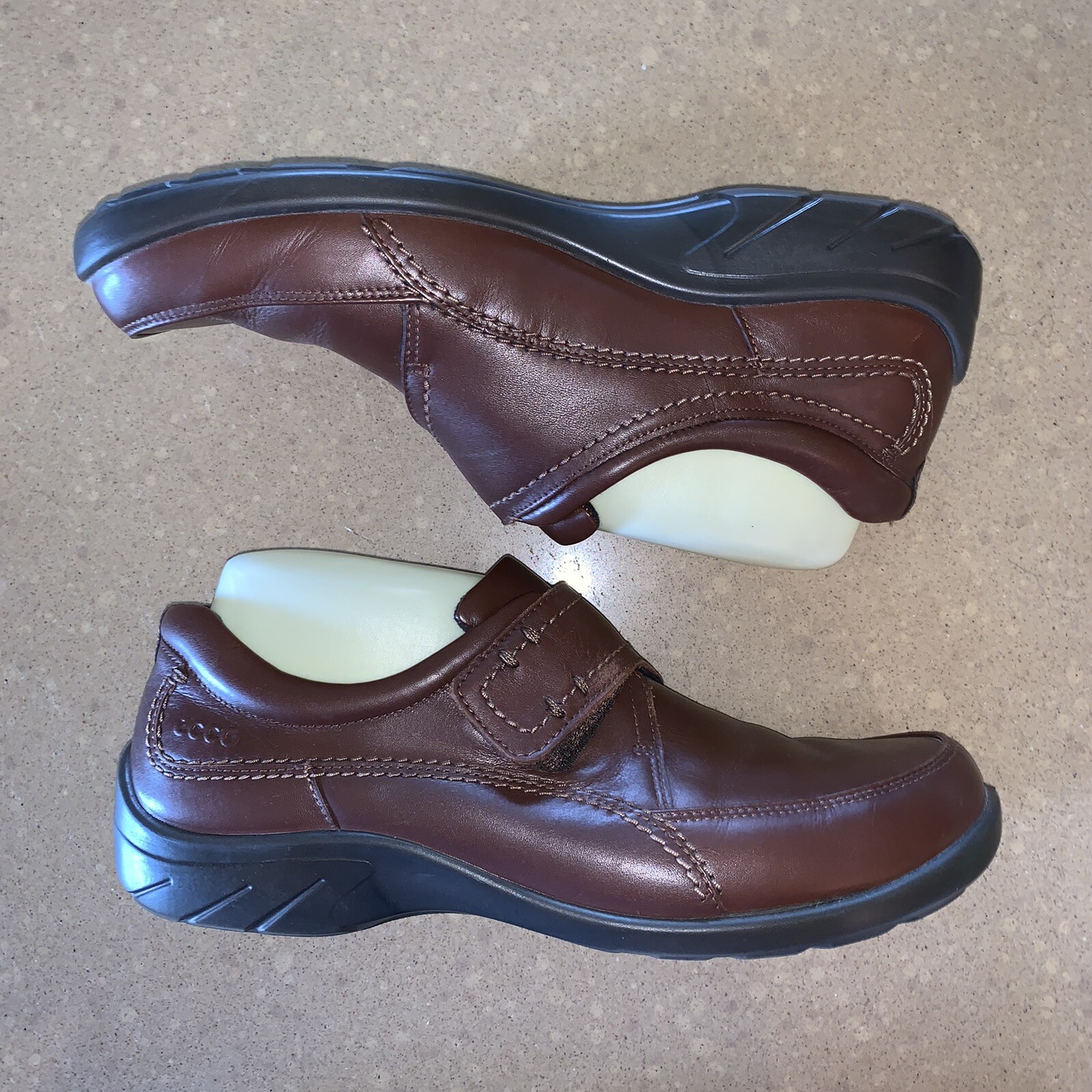 Ecco Shoes Sz 40 Hook Loop Adjustable Strap Brown Leather Monk Women 9 / 9.5