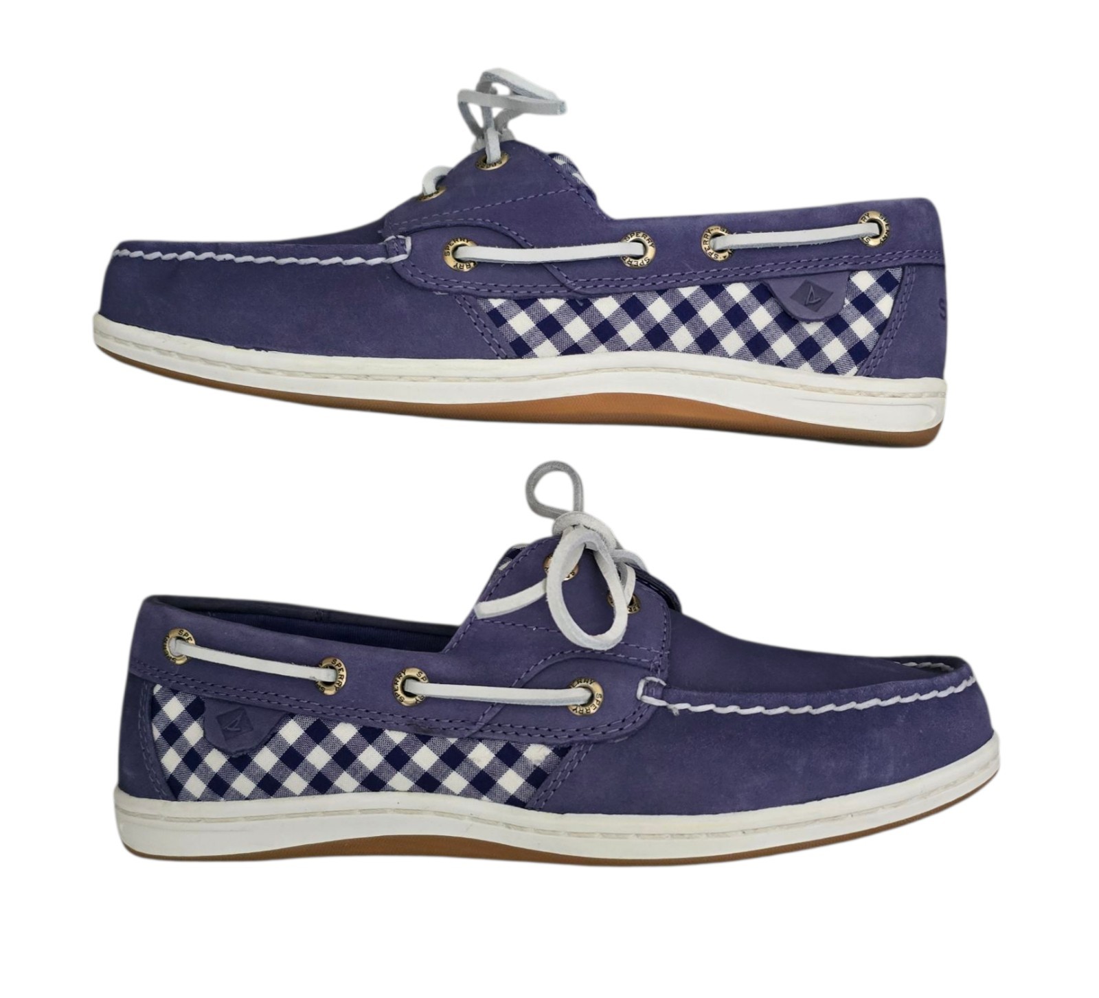Sperry Koifish Gingham Womens 2 Eye Boat Shoes Size 6.5 W Purple New READ