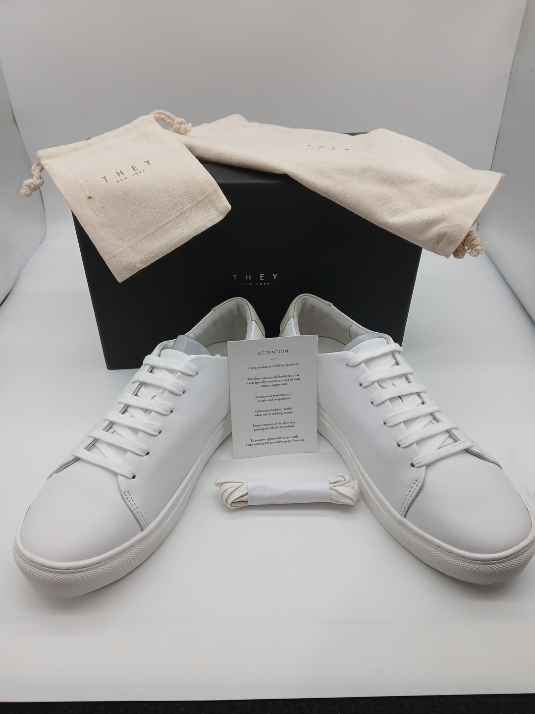 THEY NEW YORK triangle low nappa white/beige leather shoes unisex size 5