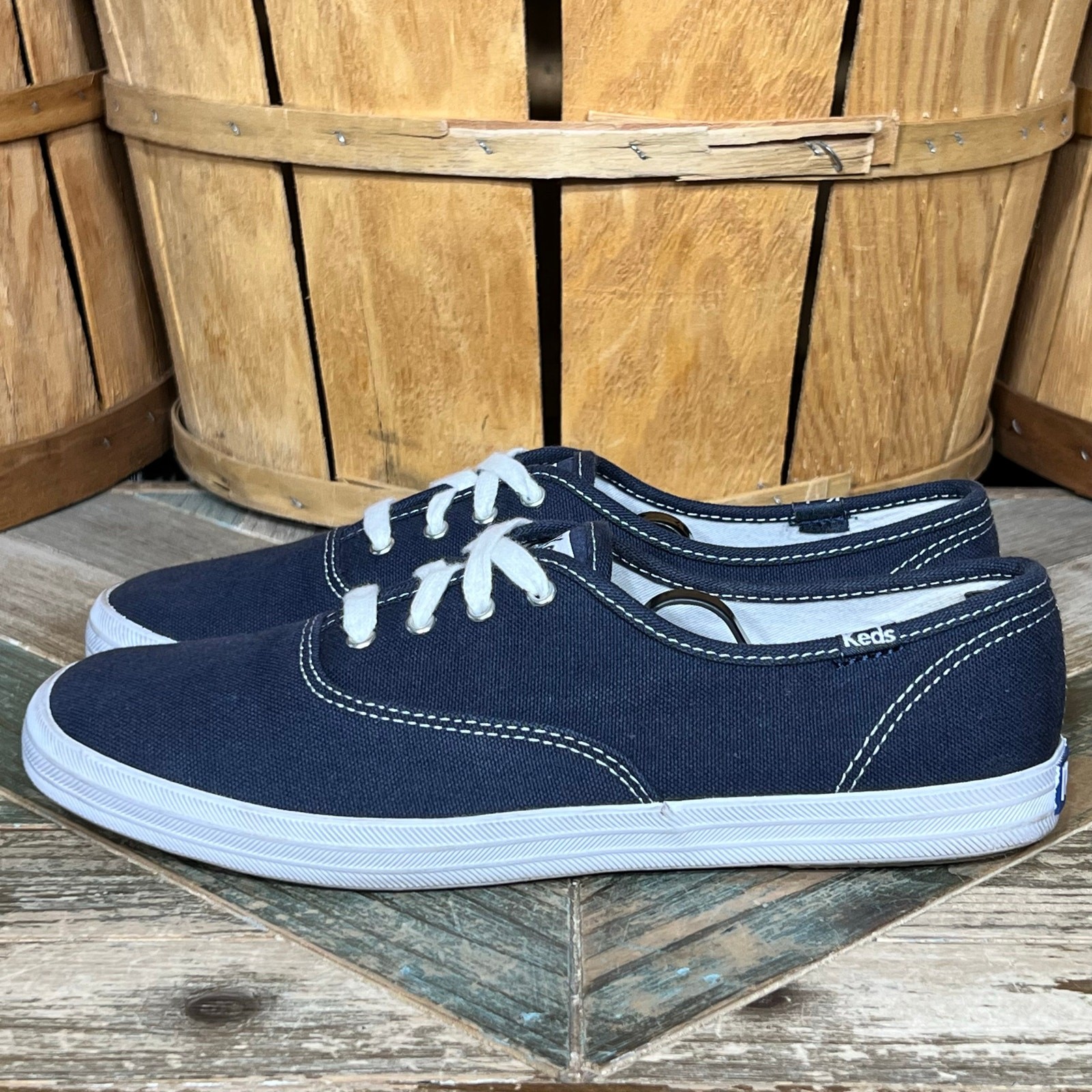 Keds Champion Originals Blue Canvas White Sneakers Shoes Womens Size 9