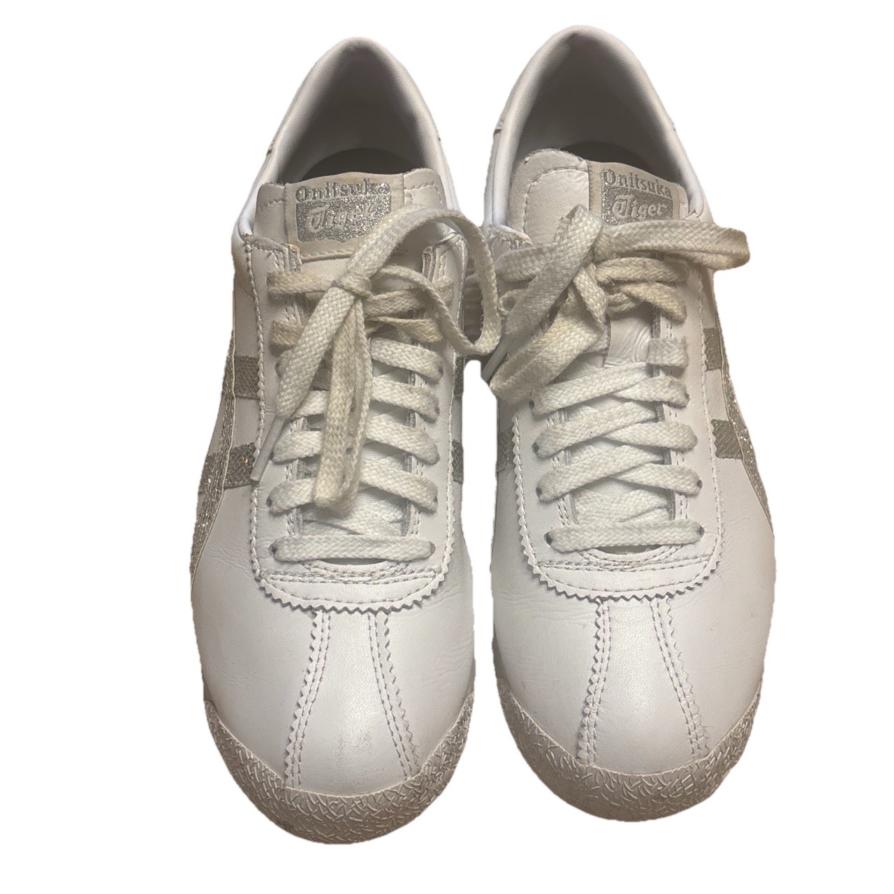 Onitsuka Tiger Mexico 66 White Leather Glitter Accent Sneakers Sz 6.5