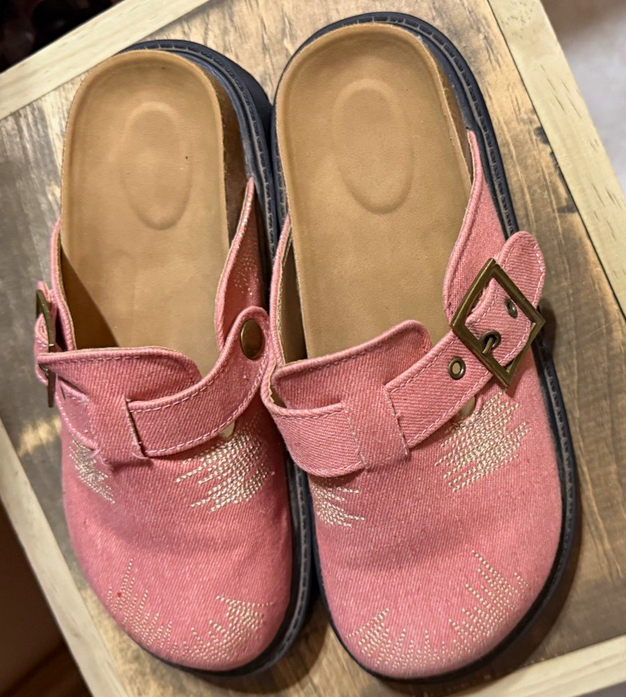 Women’s Pink Canvas Clog Mule Comfort Buckle Strap Rubber Sole EU 39 US 8.5