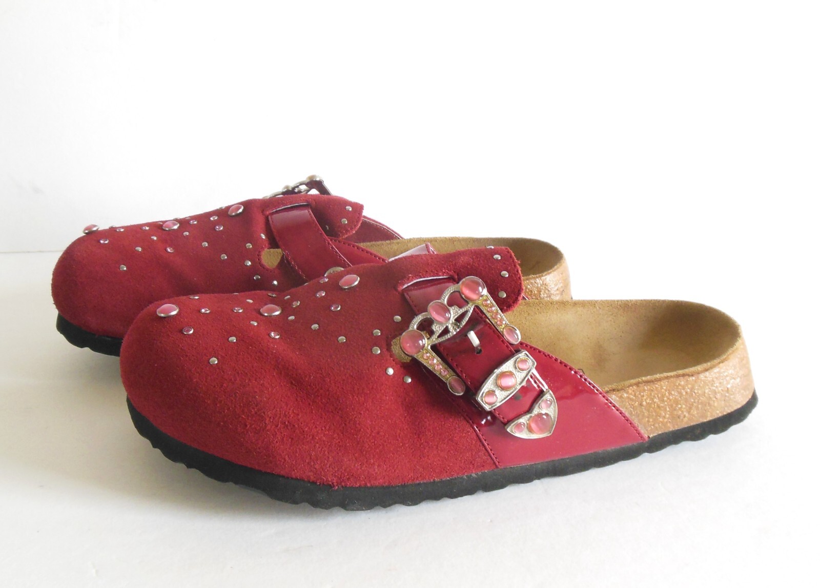 Birkenstock Betula ROCKO Suede Mules sz 40 L 9 M7 Cranberry Studded Clogs w Box