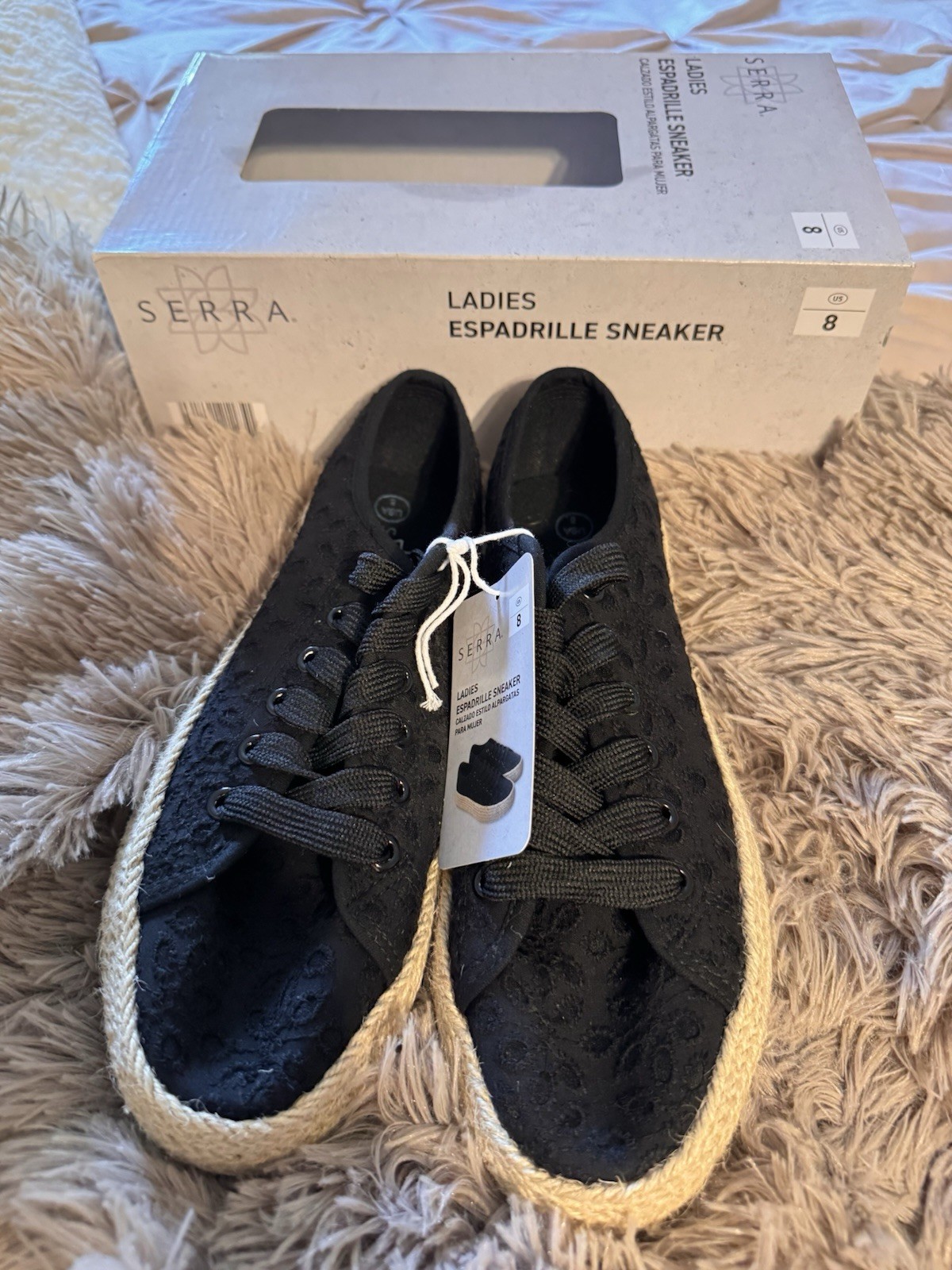Black Eyelet Lace Espadrille Sneaker New In Box Size 8