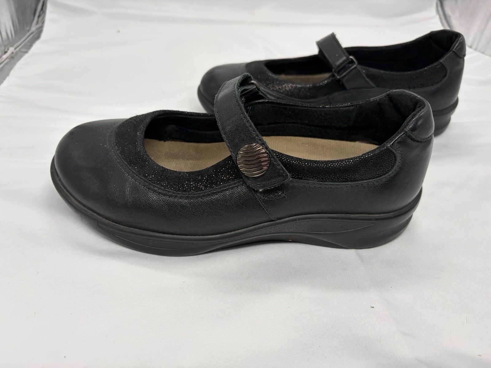 SAS Step Out Mary Jane Shoes Womens 6.5W Wide Black Leather Comfort Flats USA